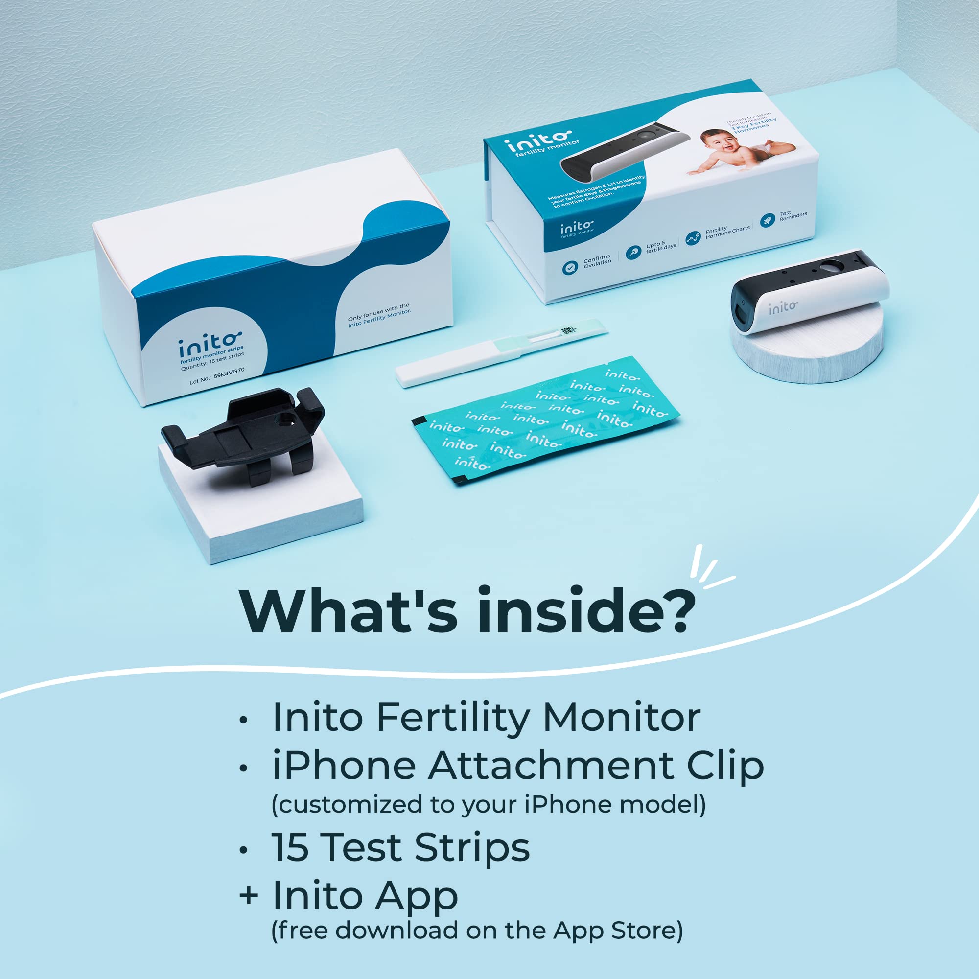 Inito Fertility Monitor & Hormone Tracker for Women | Predict & Confirm Ovulation with Estrogen, LH, PdG & FSH Testing | Includes 15 Test Strips | Compatible with iPhone 12 Mini | Perfect for Home Use, Fertility Planning & Pregnancy Tracking