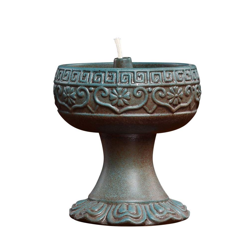 Vintage Ceramic Oil Lamp Candle Holder - Retro Lantern Candlestick for Home Decor, Buddha Altar & Tabletop Decoration | Perfect for Meditation, Romantic Dinners & Cozy Ambiance