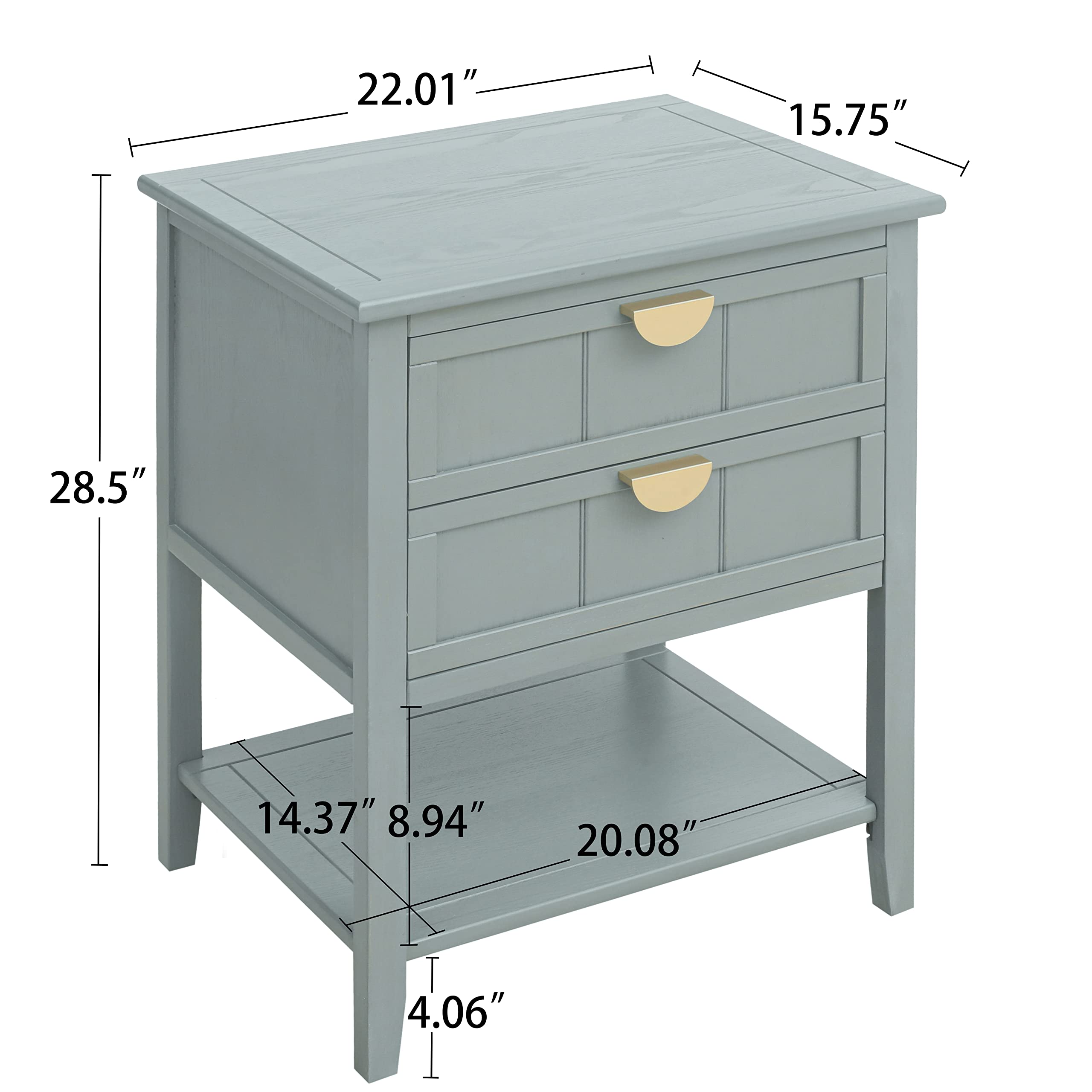 Mid Century Modern Nightstand with 2 Drawers & Shelf Storage - Wood Accent End Table with Metal Handles for Bedroom & Living Room - Olive Green - Perfect for Small Spaces & Apartment Decor
