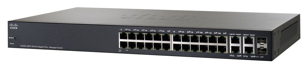 Cisco SG300-28PP 28-Port Gigabit PoE+ Managed Switch (24 PoE+ Ports, 180W Power Budget) - Ideal for Small Business Networks, IP Camera Systems & VoIP Phone Setups