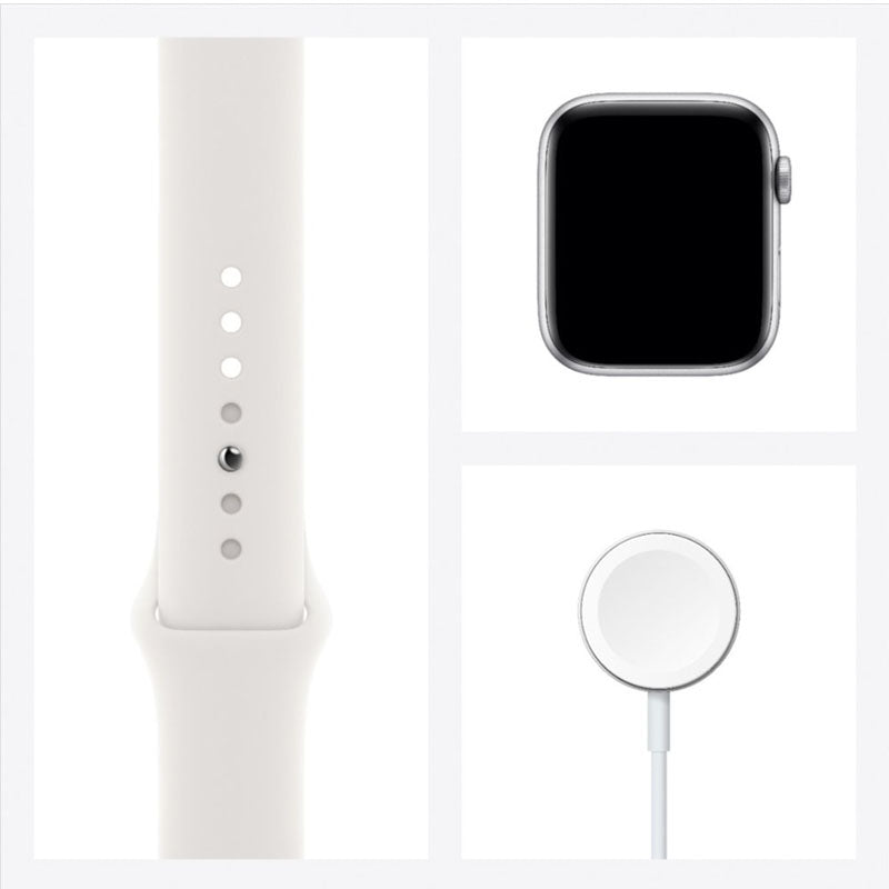 Apple Watch Series 6 (GPS) 44mm Silver Aluminum Case with White Sport Band - Adjustable Smartwatch for Fitness Tracking & Daily Use
