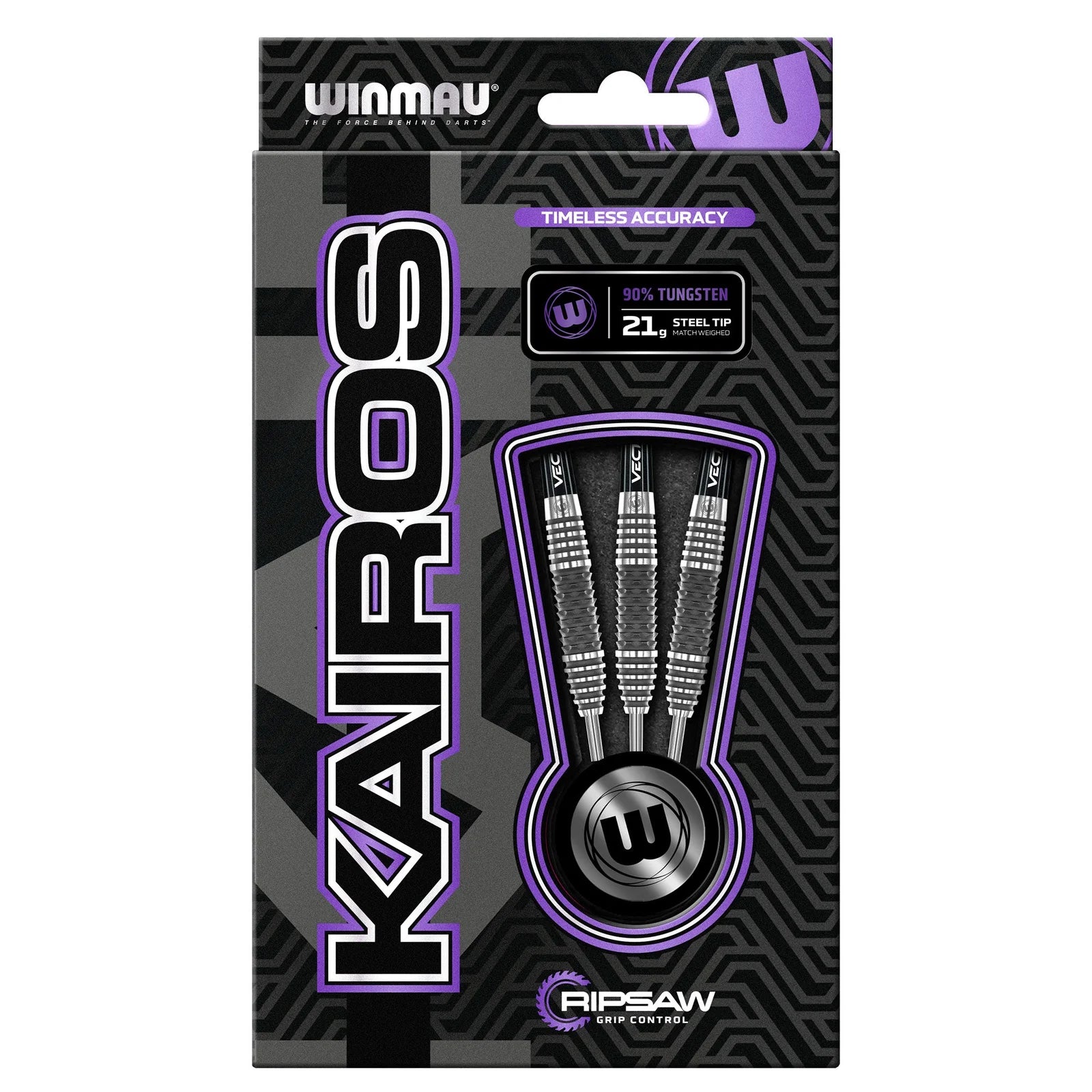 WINMAU Kairos 01 Professional Tungsten Steel Darts - 90% Tungsten, 21g Weight - Perfect for Steel Tip Dart Games, Tournaments & Home Practice