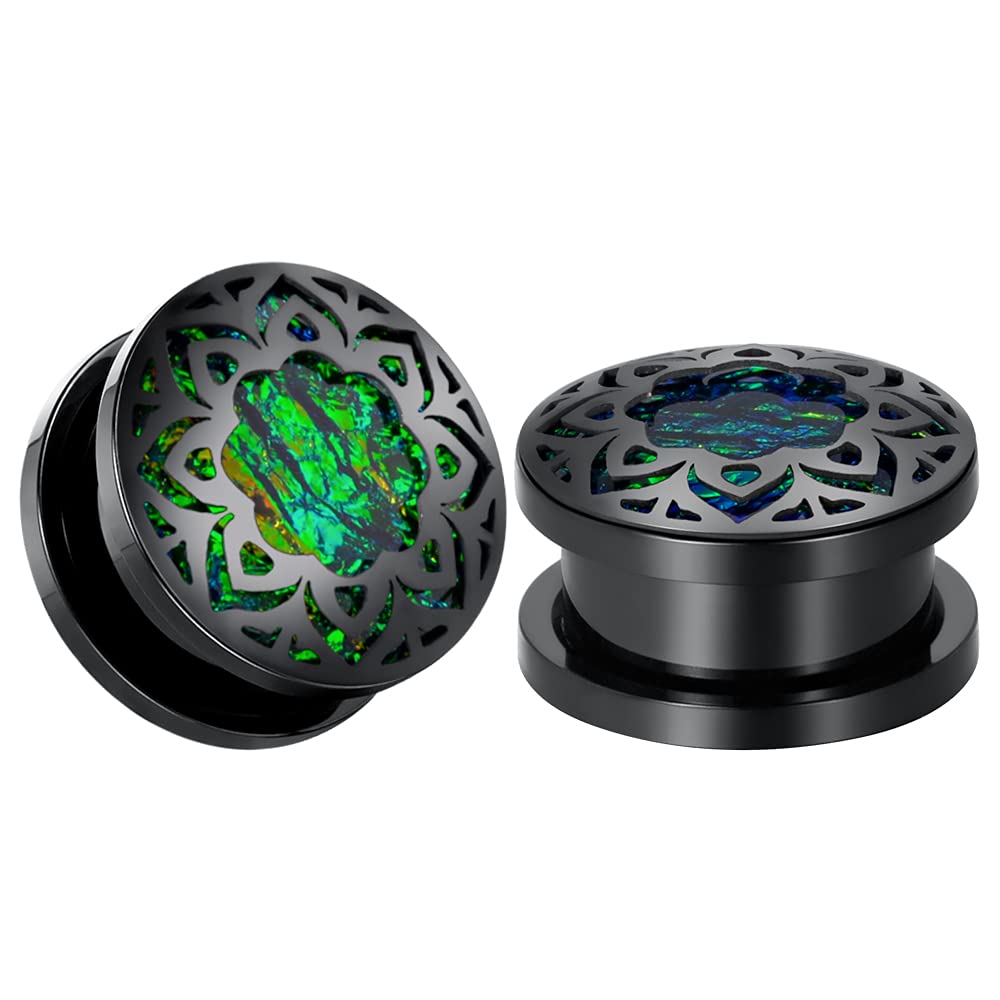 COOEAR 1 Pair Fake Opal Flower Ear Gauges - Stretching Ear Plugs & Tunnels for Women & Men - Flesh Tapers for Ear Stretching - Perfect for Body Jewelry, Piercing, and Boho Fashion Accessories