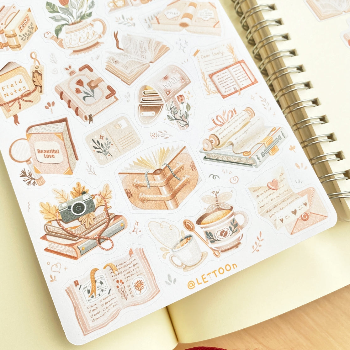 Book Vibes Sticker Sheet - 50+ Unique Decorative Stickers for Journals, Planners & Scrapbooks - Perfect for Book Lovers, DIY Crafts & Gift Giving