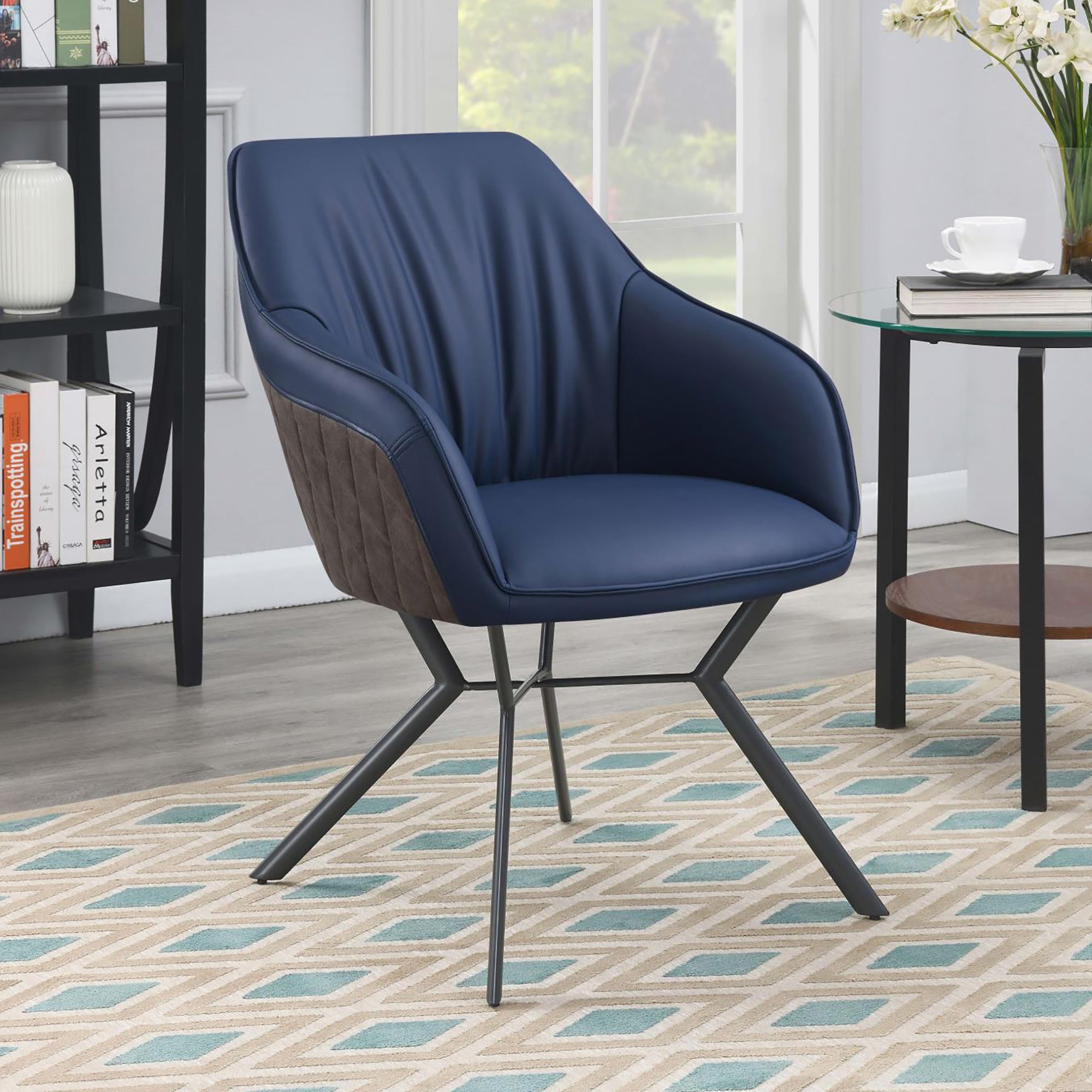 Blue and Gunmetal Upholstered Dining Chairs Set of 2 - Modern Kitchen & Dining Room Furniture for Home Decor, Comfortable Seating for Family Meals & Entertaining Guests