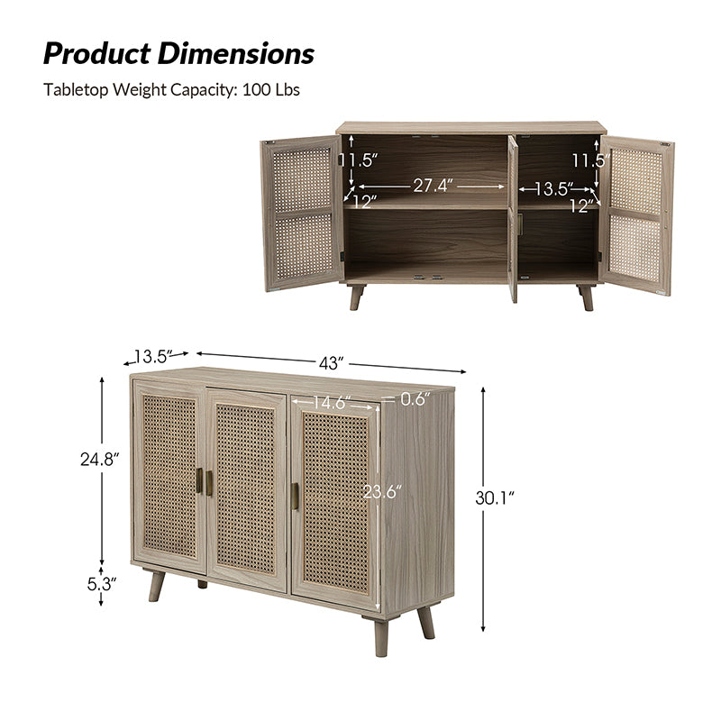 Dario 3-Door Accent Cabinet - Stylish Storage Solution for Living Room, Bedroom & Entryway | Solid Wood Furniture for Home Decor