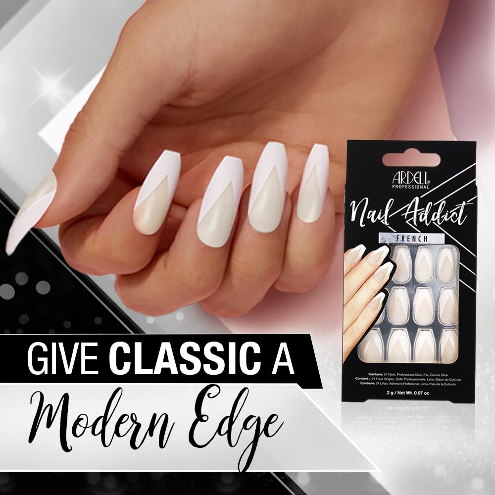 Ardell Nail Addict Artificial Nail Set - Modern French Style Press On Nails for Women | Perfect for Parties, Weddings & Special Occasions
