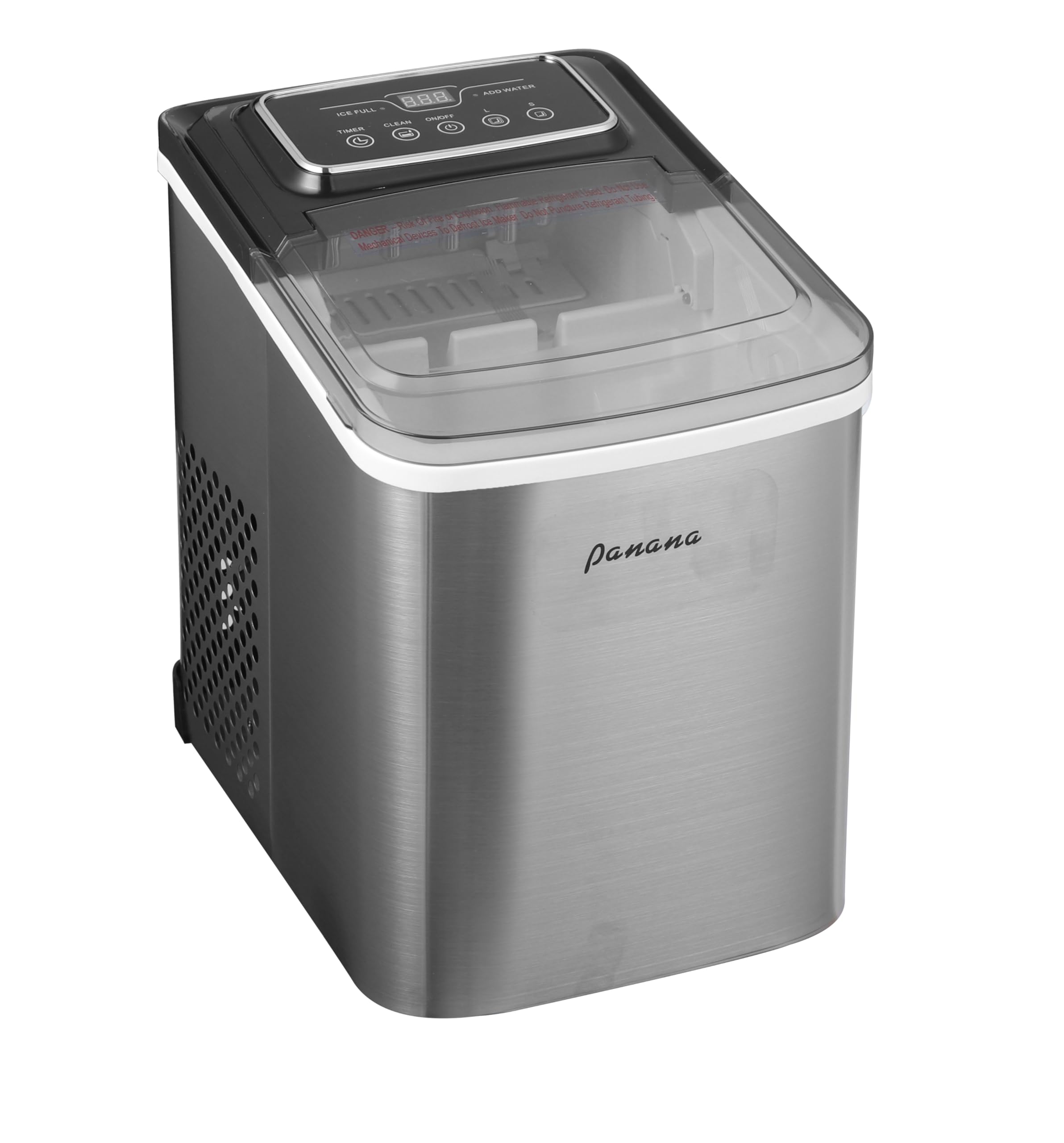 Panana Countertop Ice Maker Machine - 26lbs/24H, Makes 9 Ice Cubes in 7-10 Minutes, Automatic Portable Ice Maker with Handle, Scoop & Basket (Silver) - Perfect for Home, Office, Parties & Outdoor Activities
