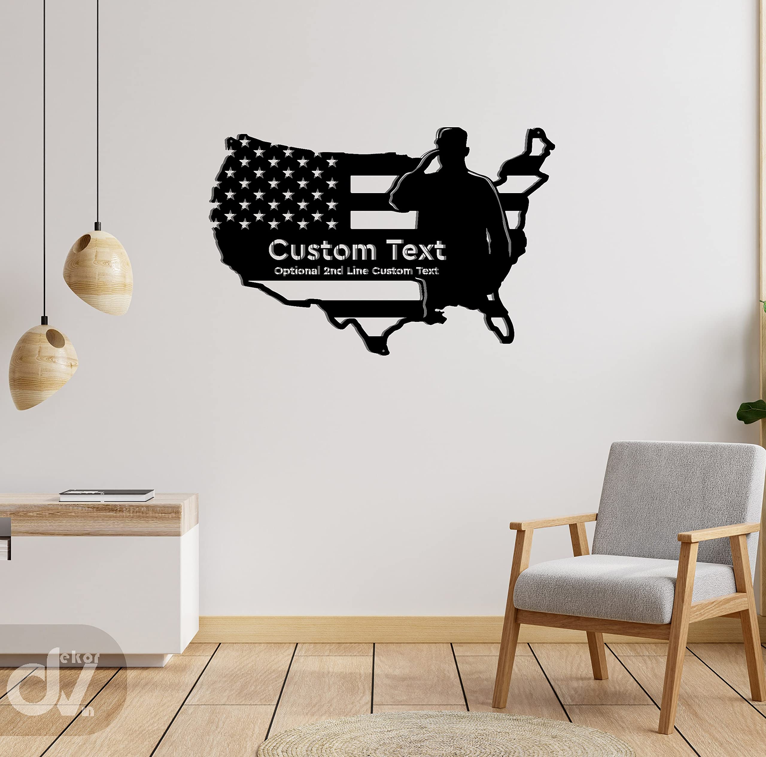 Personalized American Flag Salute Metal Wall Art - Patriotic Home Decor for Living Room, Office & Man Cave - Unique Gift for Men, Veterans & Military Families
