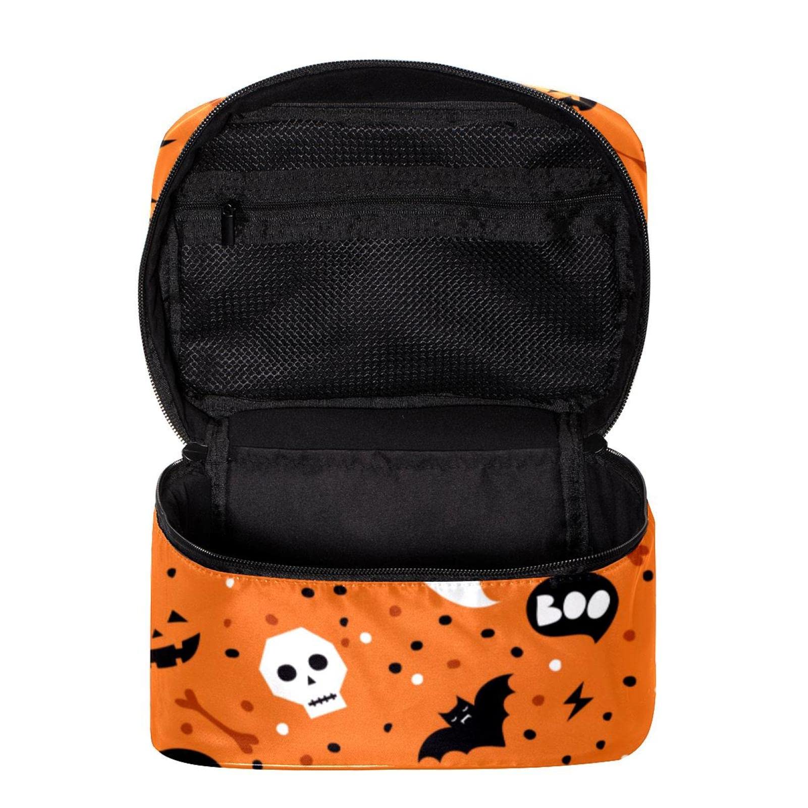 WARMFM Bat Ghost Skull Pattern Cosmetic Bag - Waterproof Travel Toiletry Organizer & Makeup Pouch for Women | Perfect for Halloween, Travel, Gym & Daily Use