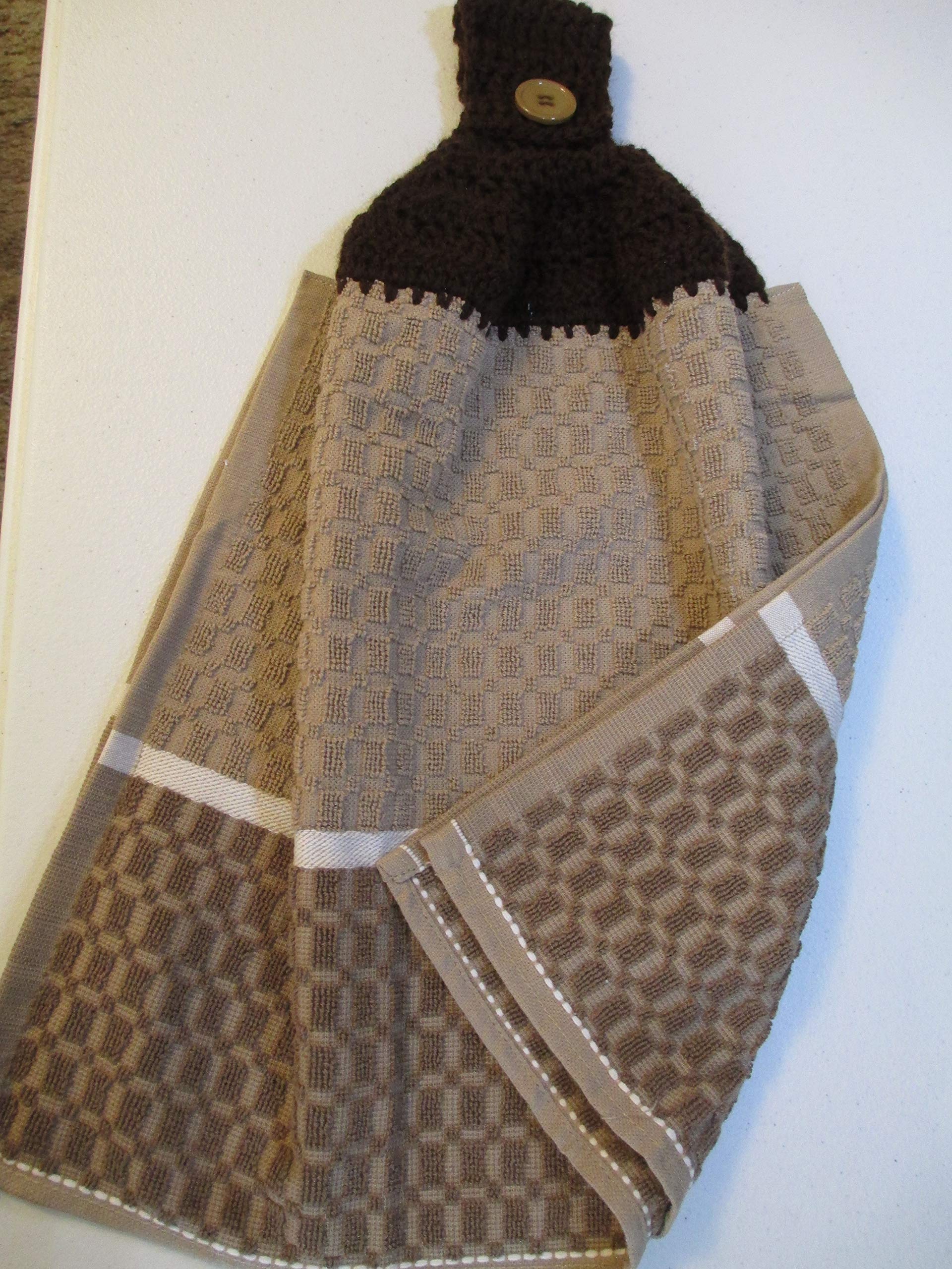 Handmade Crochet Brown Kitchen Towels - Set of 2 Dark Brown Cotton Dish Towels for Drying Dishes, Wiping Countertops & Rustic Farmhouse Decor