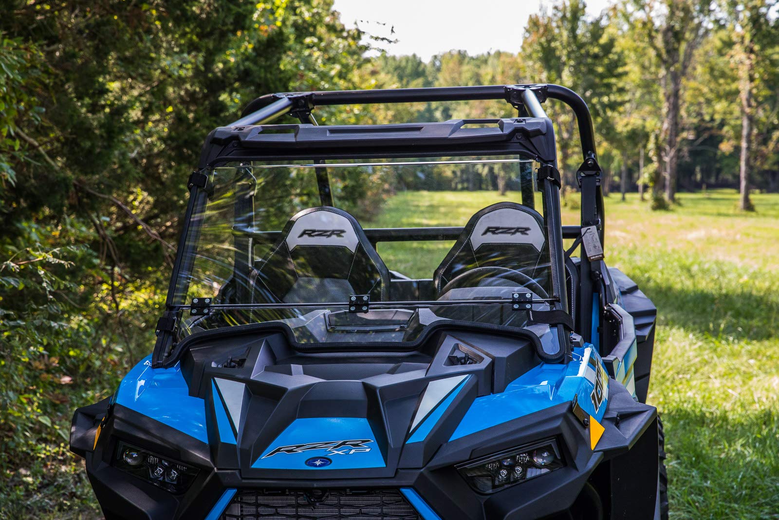 SuperATV Scratch-Resistant Flip Down Windshield for Polaris RZR XP / XP 4 Turbo (2019+) - 1/4 Inch Polycarbonate with XR Optic Hard Coating - Convertible Half/Full Windshield - Made in USA - Perfect for Off-Roading, Trail Riding & Winter Protection