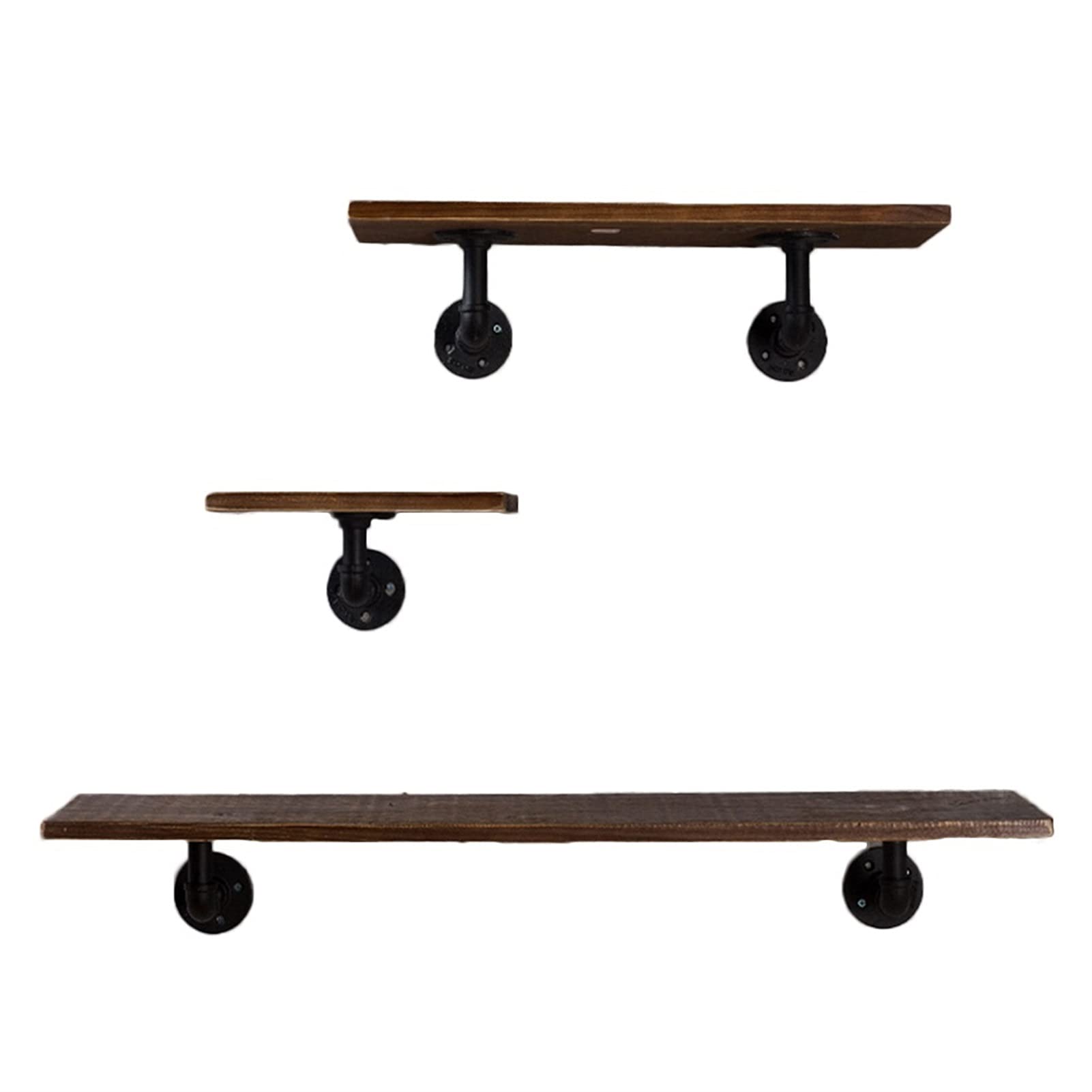 Vintage Industrial Floating Wood Wall Shelves Set of 3 - Brown Rustic Wooden Shelves for Living Room, Bedroom, TV Background Decor - 30x20x15cm Small Bookshelf & Display Rack - Perfect for Home Office, Farmhouse, and Industrial Style Decor