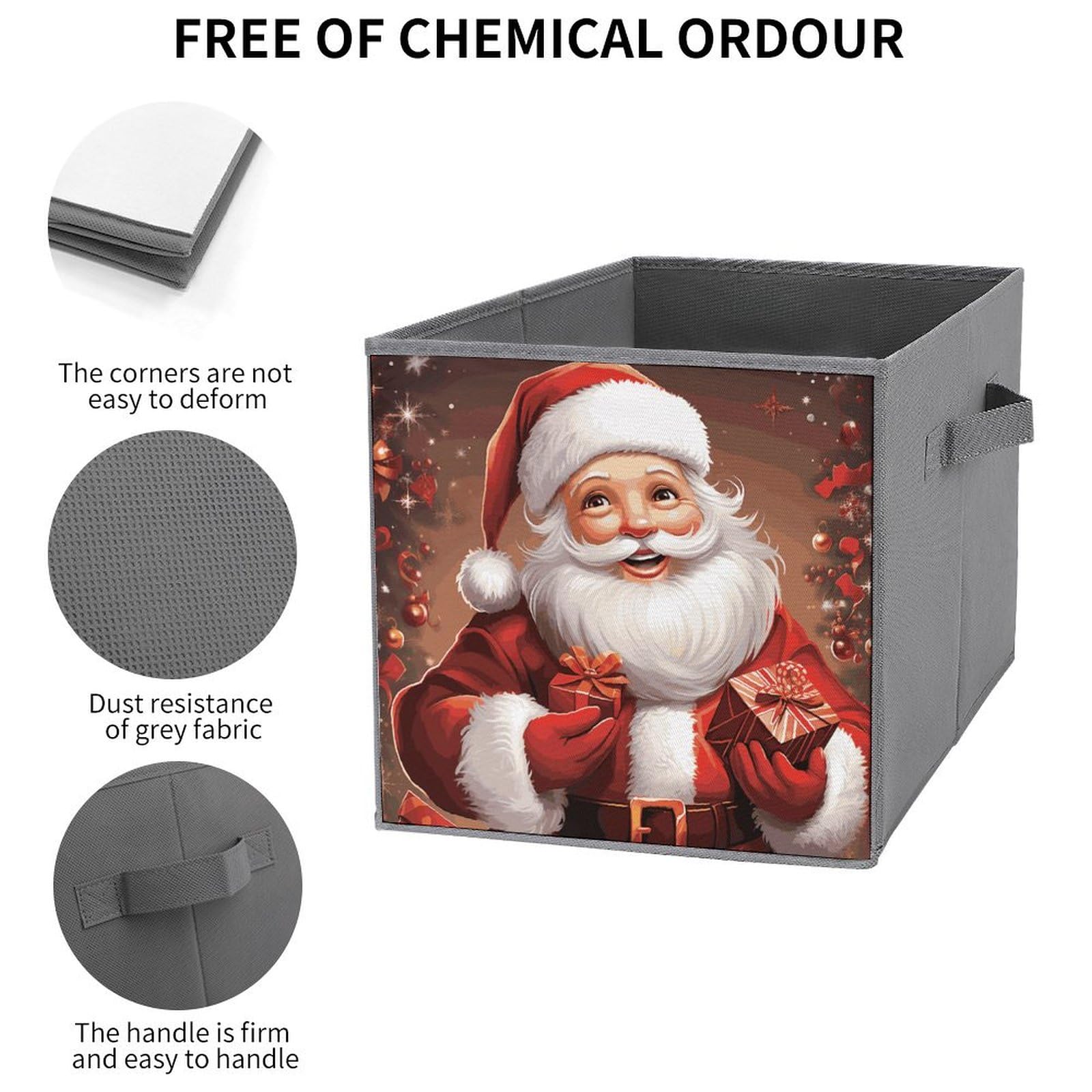 6-Piece Collapsible Christmas Storage Bins with Handles - Santa Claus Printed Foldable Storage Boxes for Holiday Organizing, Home Decor & Gift Giving - Perfect for Shelves, Closets & Party Supplies