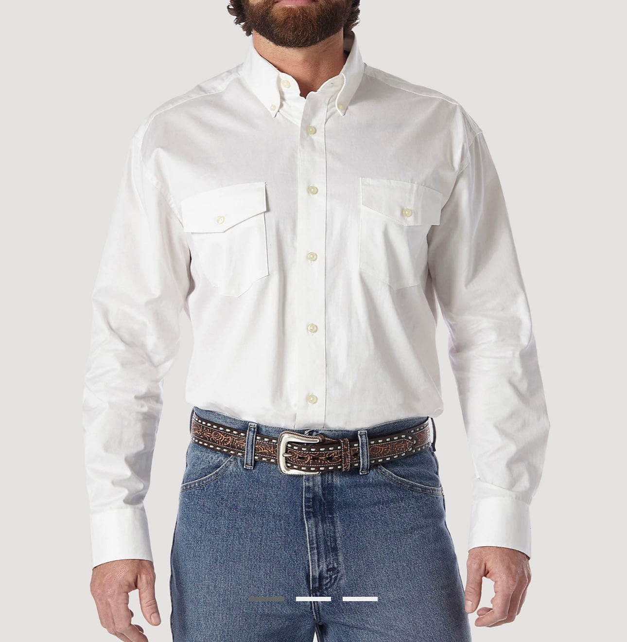 Men's Wrangler Long Sleeve Solid White Button-Up Shirt - Casual & Office Wear for Men