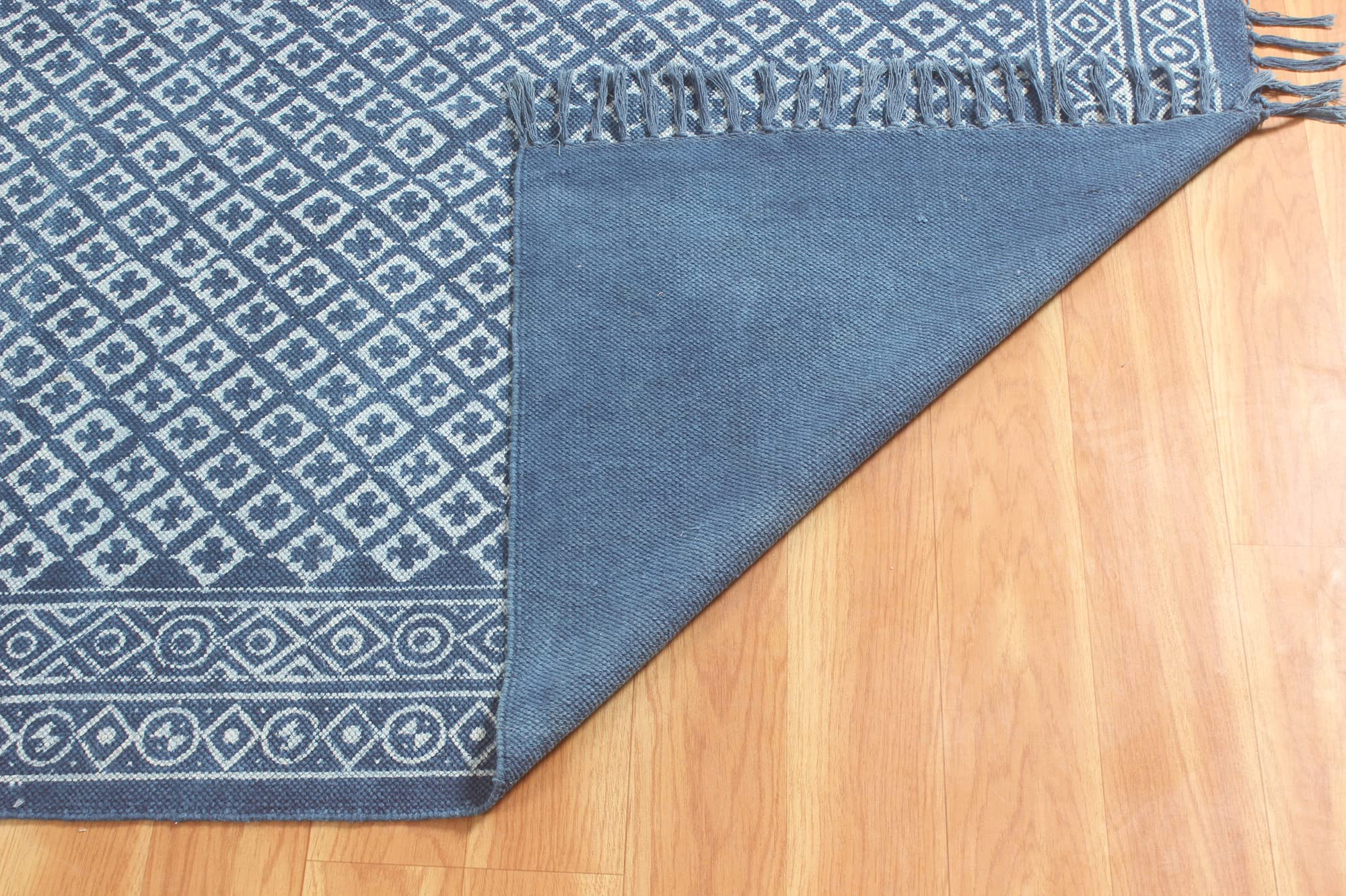 Handmade Cotton Dhurrie Dabu Print Area Rug - 3x5 Feet Flat Weave Boho Kilim Carpet with Tassels | Durable Indoor/Outdoor Floor Decor for Living Room, Bedroom & Patio | 90x150 cm Eco-Friendly Throw Rug