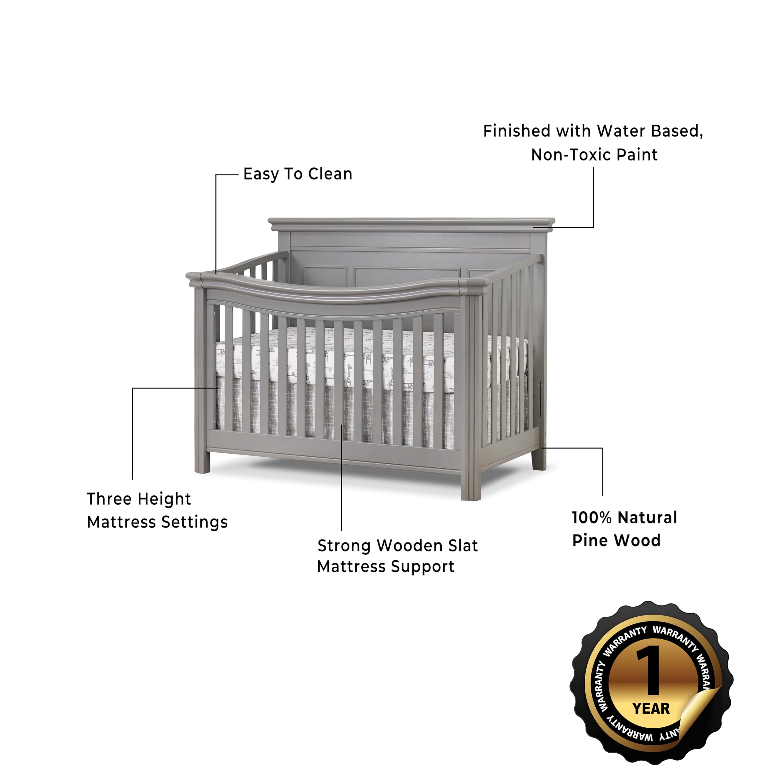 Sorelle Finley Lux Flat Top Crib - Modern Baby Crib with Adjustable Mattress Height, White Finish | Perfect for Nursery, Daycare & Gift Registry