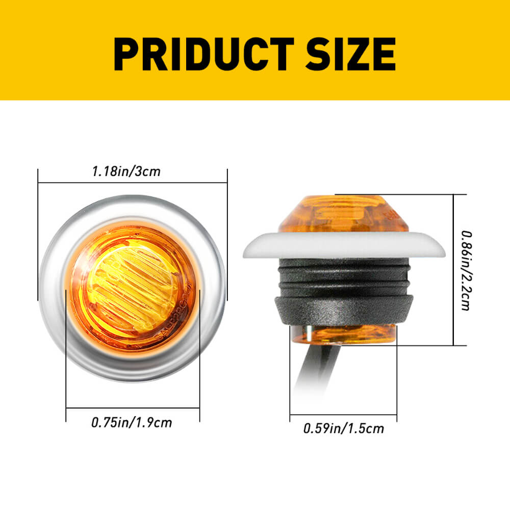20PCS 0.75 Inch Round LED Side Marker Lights with Stainless Steel Chrome Bezel Covers - Amber/Red Waterproof Truck Trailer Lights for Semi, RV, Boat & Off-Road Vehicles - DOT Compliant Safety Lighting