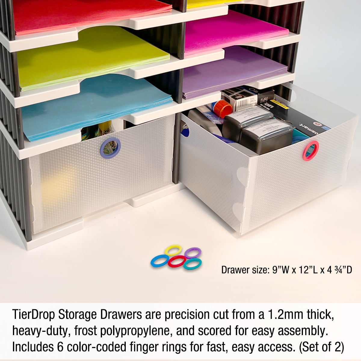 Desktop Organizer with 6 Letter Trays, Riser Storage Base & 2 Drawers - TierDrop™ Plus for Office Documents & Supplies - Space-Saving Desk Organization for Home & Office Workspaces