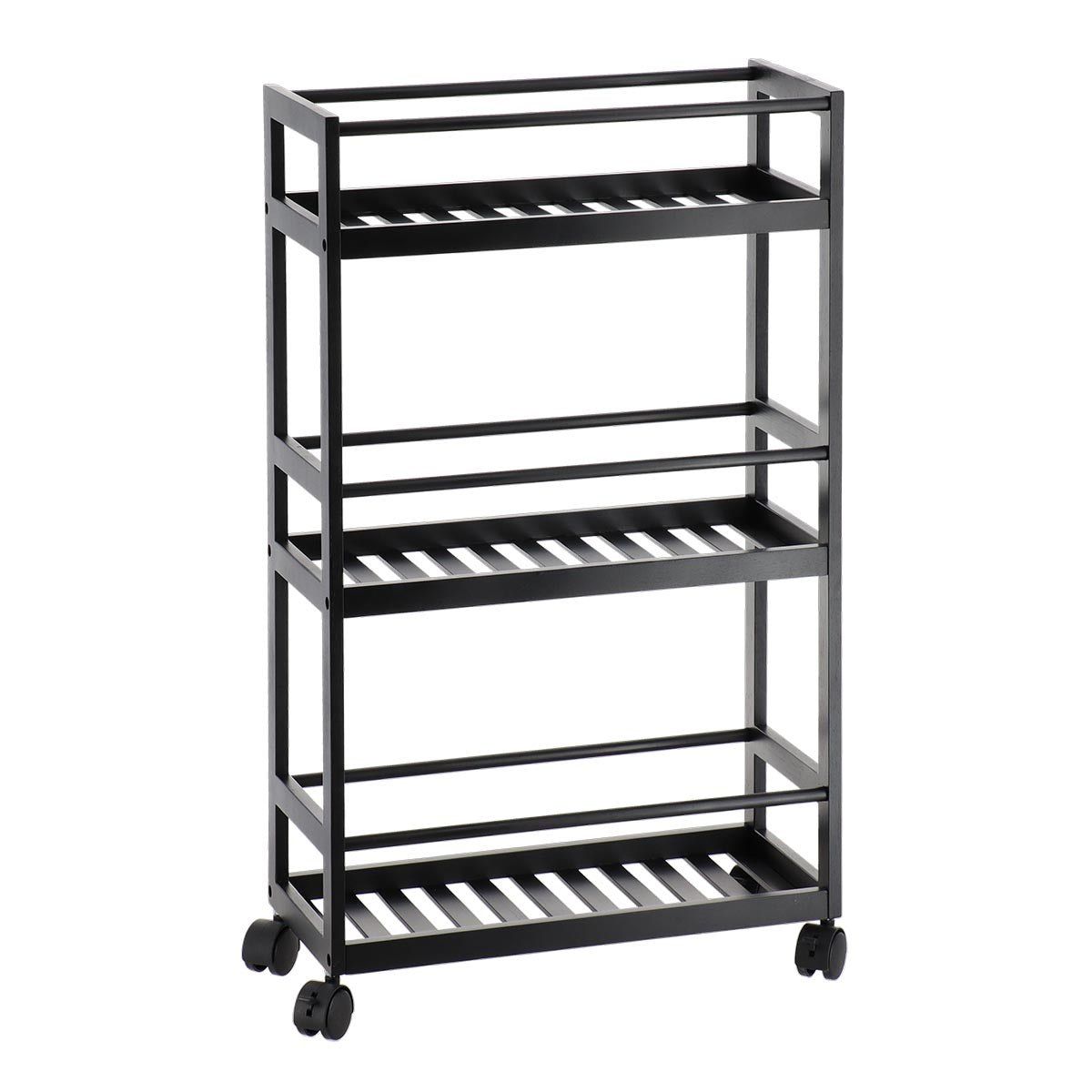 Bamboo Slim 3 Shelf Rolling Cart - Lightweight Storage Organizer for Kitchen, Bathroom, Office | Space-Saving Mobile Utility Cart for Home & Commercial Use