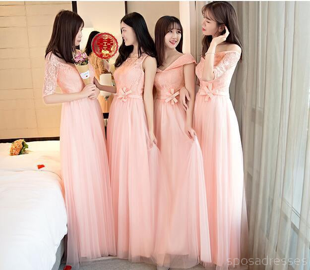 Elegant Mismatched Peach Lace Tulle Long Bridesmaid Dresses - BD005 | Perfect for Weddings, Formal Events & Special Occasions