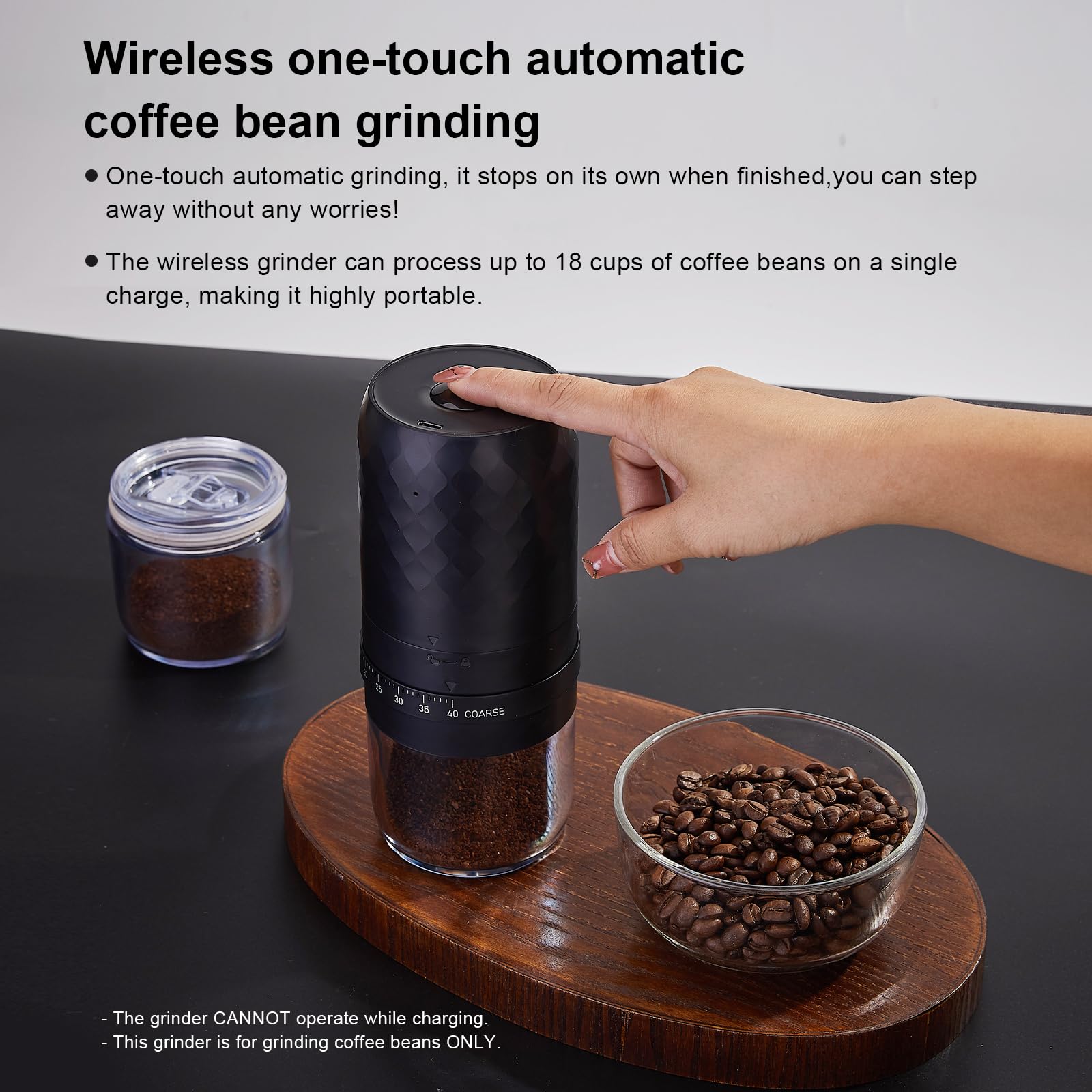Electric Burr Coffee Grinder Portable - 40 Adjustable Grind Settings, Rechargeable Conical Burr Mill with Cleaning Brush & Ground Coffee Cup Lid - Perfect for Home, Office, Travel & Camping - Fresh Ground Coffee Anywhere