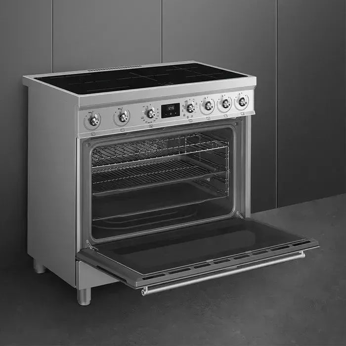 Smeg 90cm Freestanding Induction Cooker with 4 Burners - Stainless Steel Built-in Oven for Modern Kitchens | Perfect for Home Chefs & Entertaining Guests