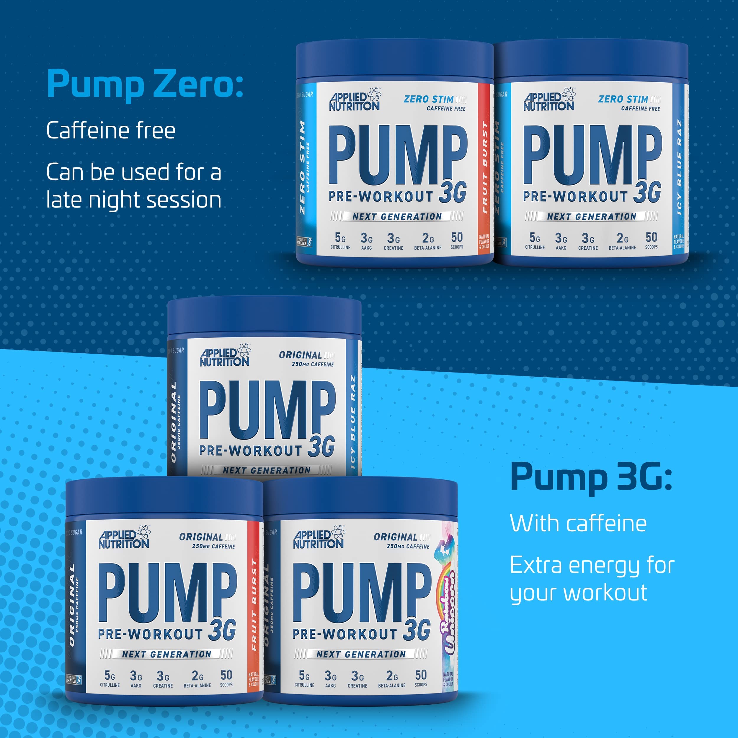 Applied Nutrition Pump 3G Stimulant-Free Pre-Workout Powder - Fruit Burst Flavor (375g) | Muscle Pump & Endurance Booster for Gym & Fitness Training | EAN 634158794346