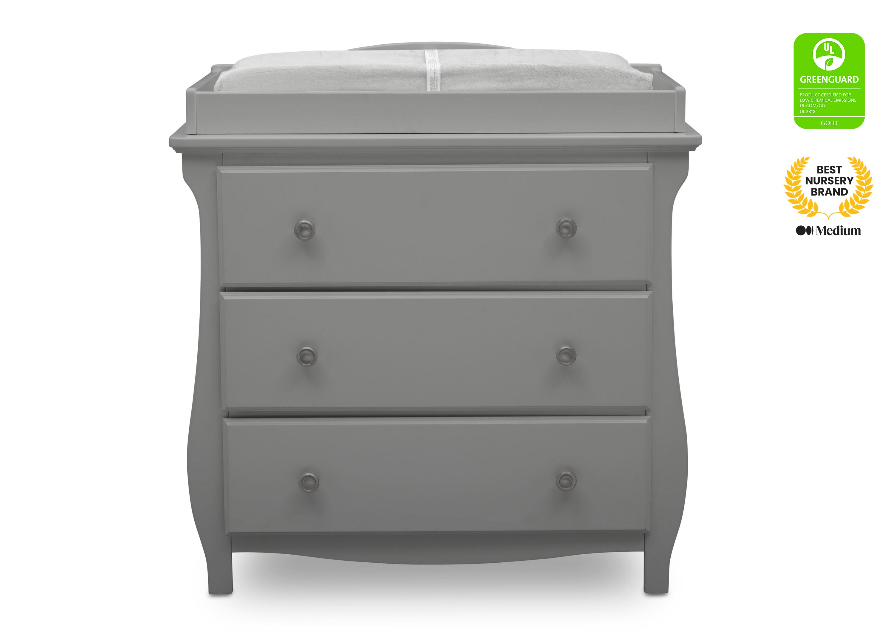 Lancaster 3 Drawer Dresser with Changing Table Top & Secure Interlocking Drawers - Perfect Nursery Storage Solution for Baby Clothes, Diapers & Essentials