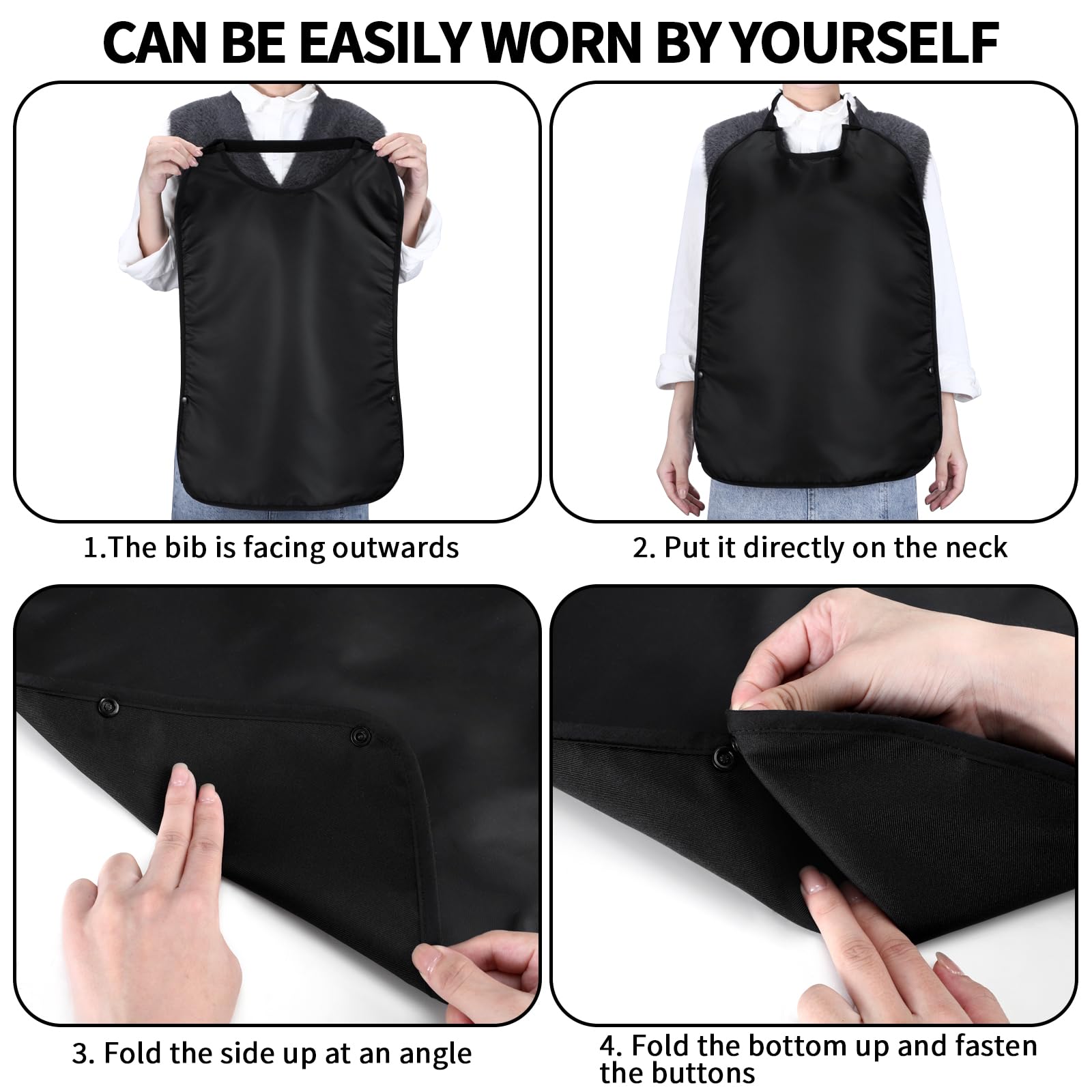 Waterproof Double Layer Stretchable Adult Bibs with Crumb Catcher - Washable Clothing Protector for Eating, Dining & Mealtime - Perfect for Elderly Care, Disabled Adults & Messy Eaters