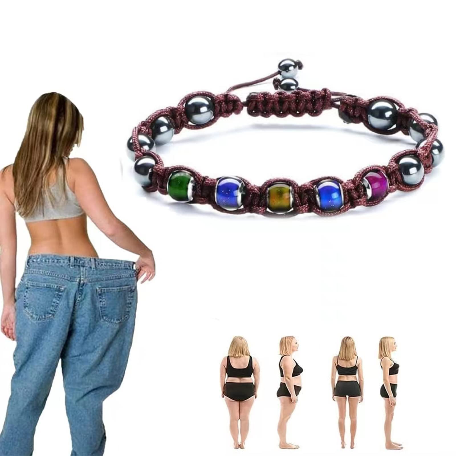 Vigorvi Thermochromic Bead Lymph Detox & Slimming Bracelet - Adjustable Mood Bracelet with Hematite Stones for Body Wellness & Vitality Detection (Brown) | Perfect for Detox, Weight Management & Stress Relief