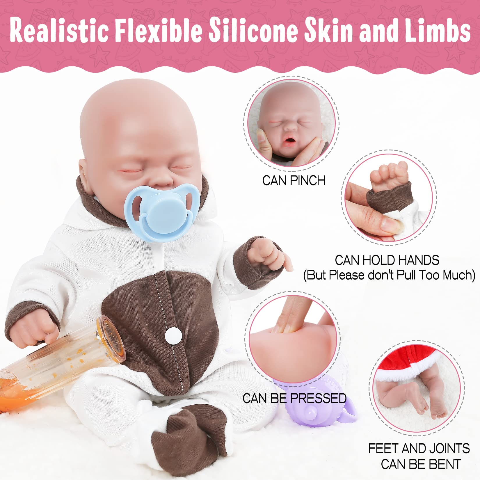 Vollence 14 Inch Full Silicone Baby Doll - Realistic Sleeping Girl Doll with Pacifier, Soft & Safe for Kids | Perfect for Pretend Play, Nursery Decor, and Gift Giving