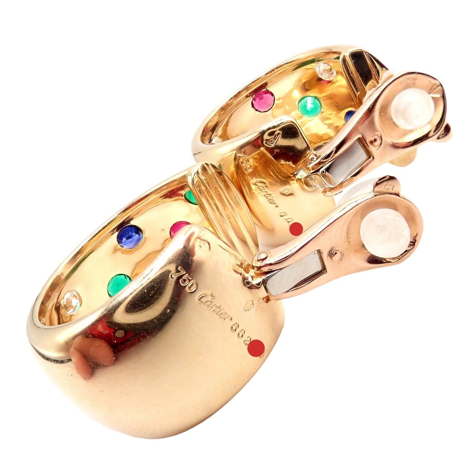 Authentic Cartier Star 18K Gold Hoop Earrings with Diamonds, Rubies, Emeralds & Sapphires | Luxury Jewelry for Women | Perfect for Weddings, Parties & Special Occasions