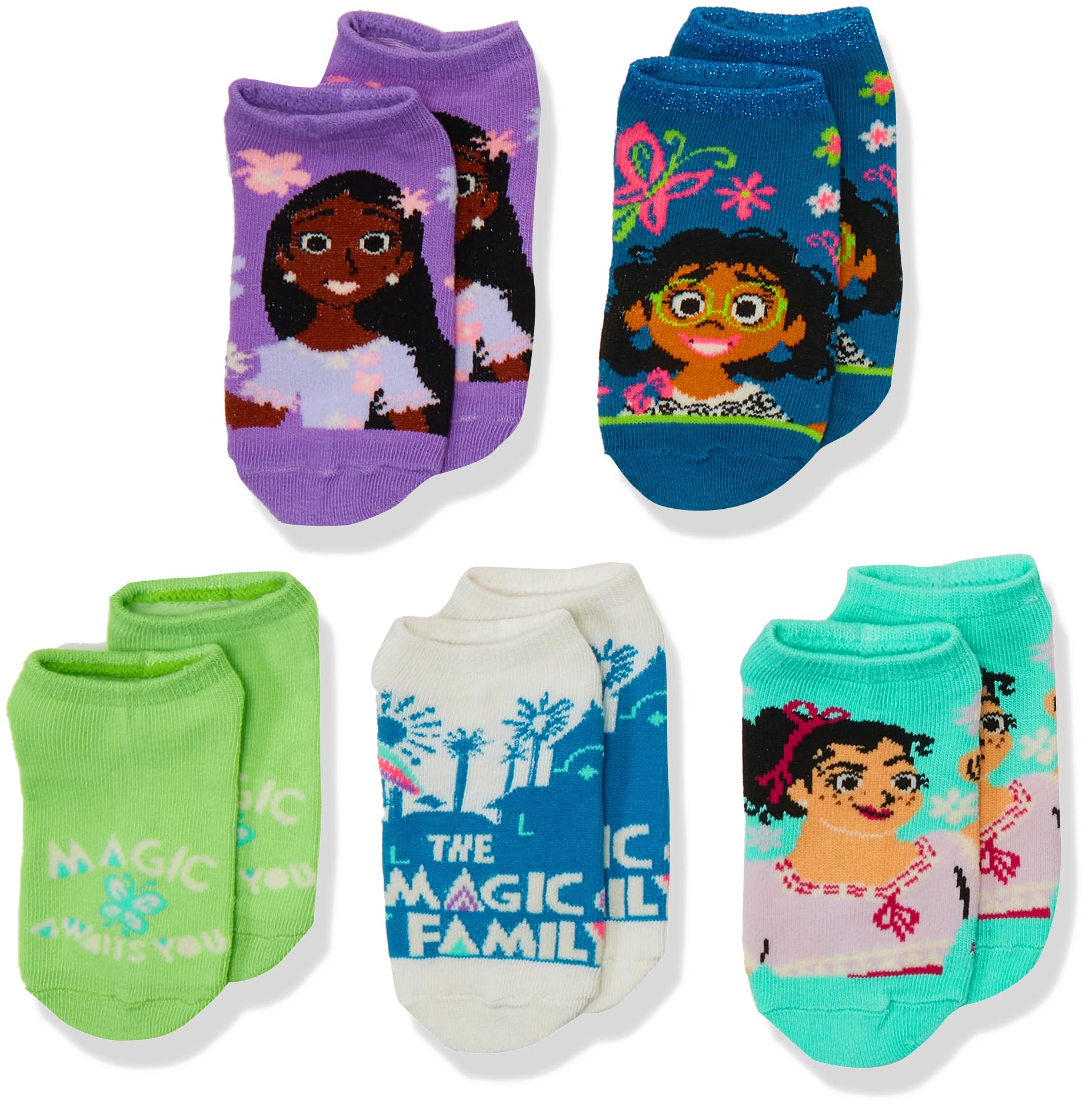 Disney Encanto Girls No Show Socks 5-Pack - Breathable Invisible Socks for School, Sports & Everyday Wear