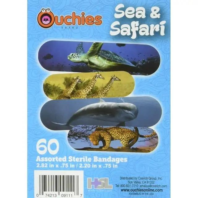 Cosrich Ouchies Sea & Safari Adhesive Bandages for Kids - 60 Count Waterproof Wound Care (2.82