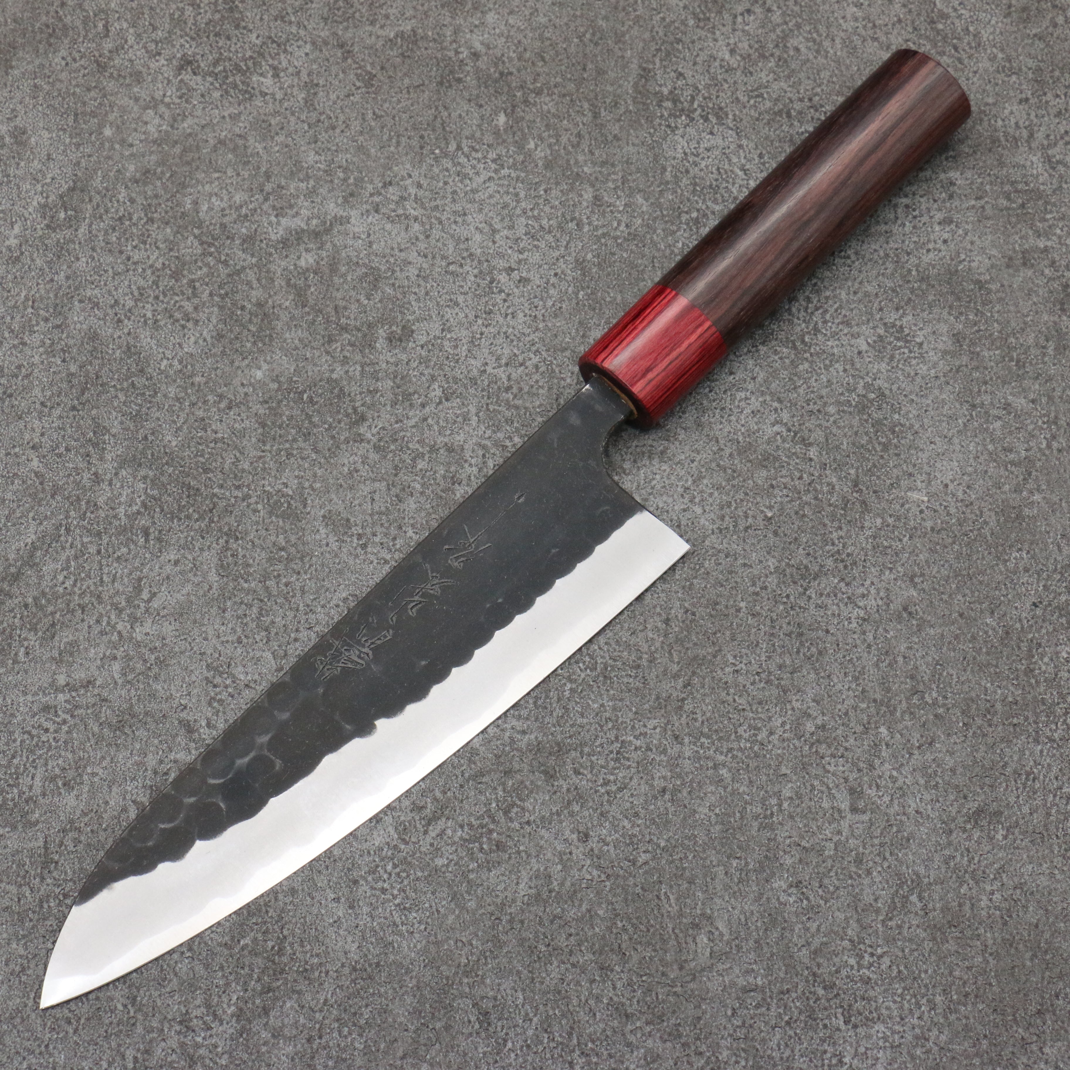 Premium Nao Yamamoto Blue Steel Kurouchi Gyuto 180mm Chef Knife with Shitan Handle & Red Pakka Wood Ferrule - Japanese Kitchen Knife for Professional Chefs & Home Cooking, Perfect for Slicing, Dicing & Meat Preparation
