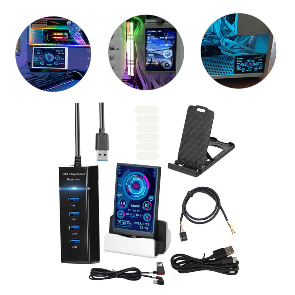 Homoyoyo Mini Secondary Screen for PC - HDD Enclosure & CPU Case Monitor - Real-Time Computer Temp & RAM Data Display - USB Rotating Hard Disk ABS Case - Perfect for Gaming Rigs & Workstations
