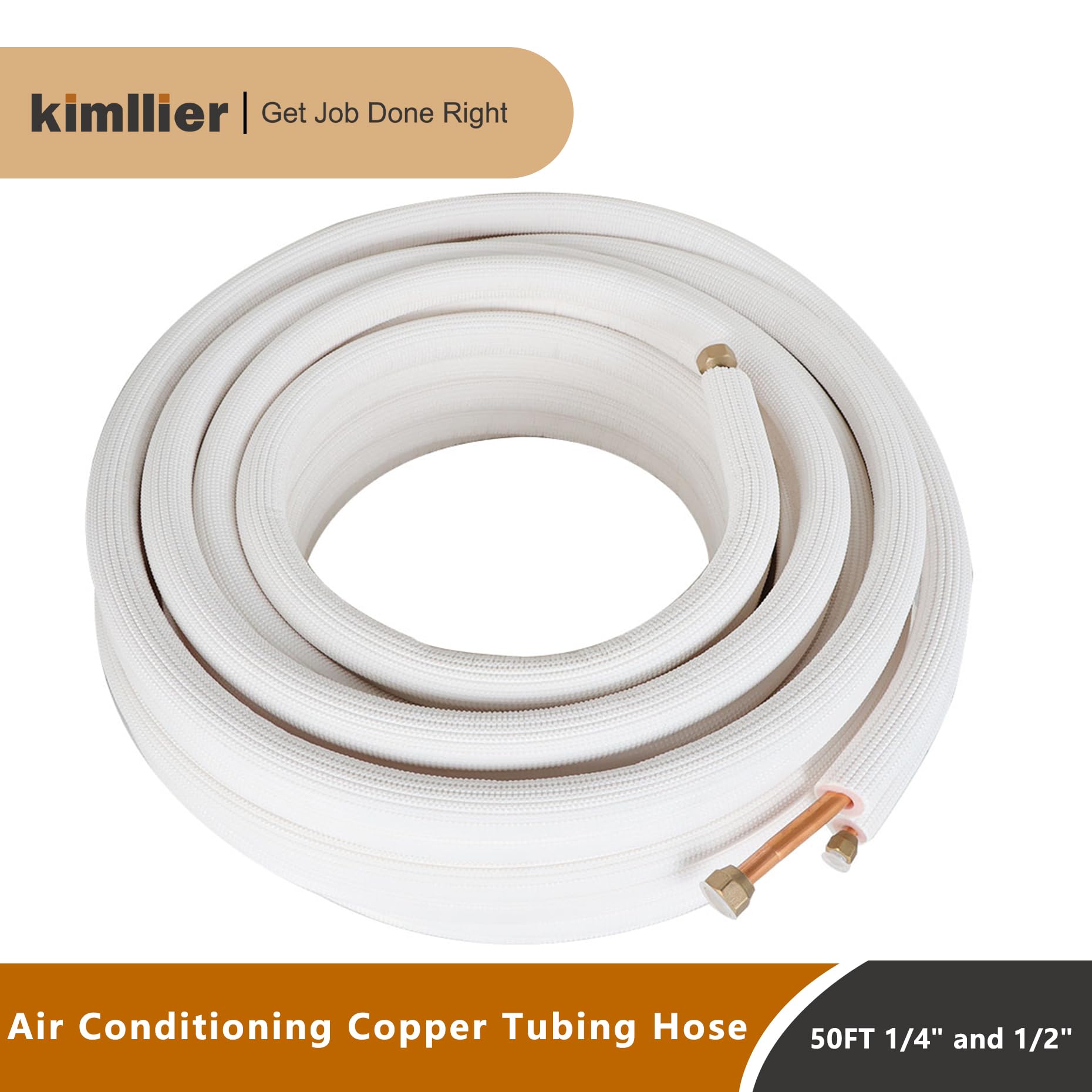 50FT 1/4 Inch & 1/2 Inch Insulated AC Copper Tubing Hose Extension - Flexible Refrigerant Line for Mini Split Air Conditioner - Perfect for HVAC Installation, Repair, and DIY Projects