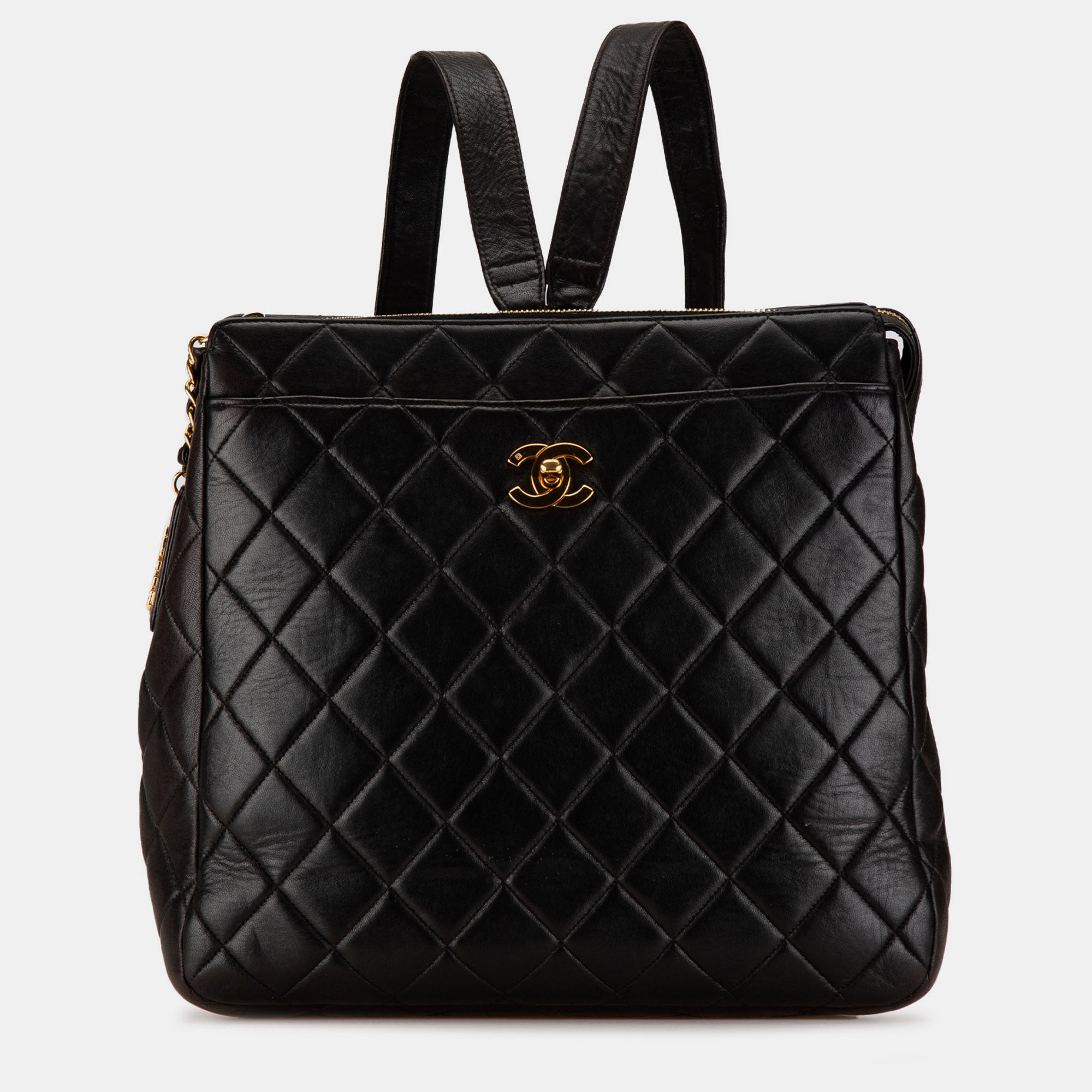 Black Lambskin Leather CC Quilted Backpack for Women | Luxury Designer Handbag | Perfect for Work, Travel & Everyday Use