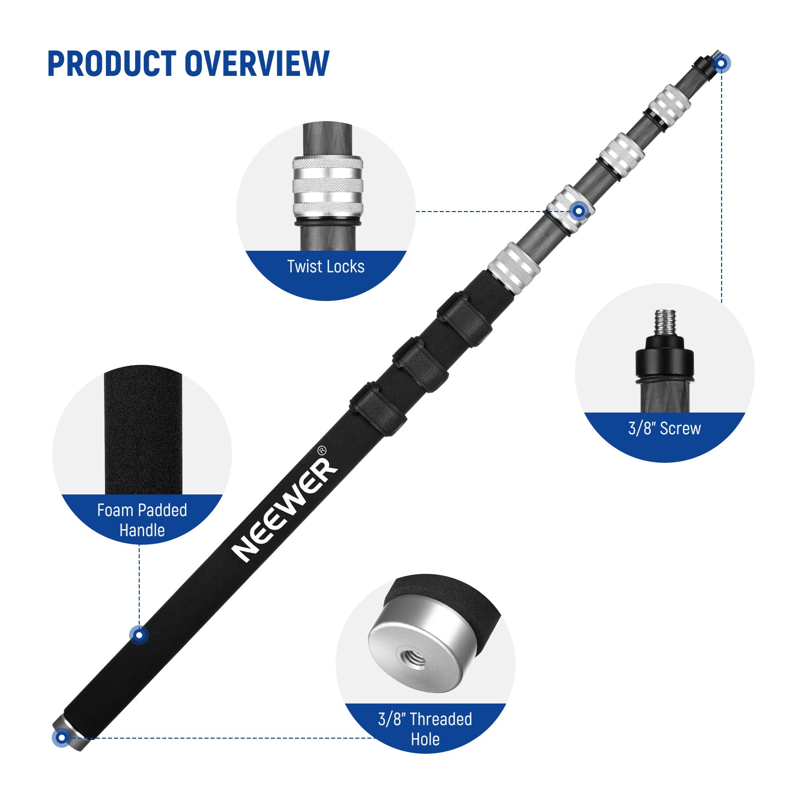 NEEWER MS 300C Upgraded Carbon Fiber Microphone Boom Stand - Professional Telescoping Boom Arm for Studio Recording, Podcasting & Field Interviews