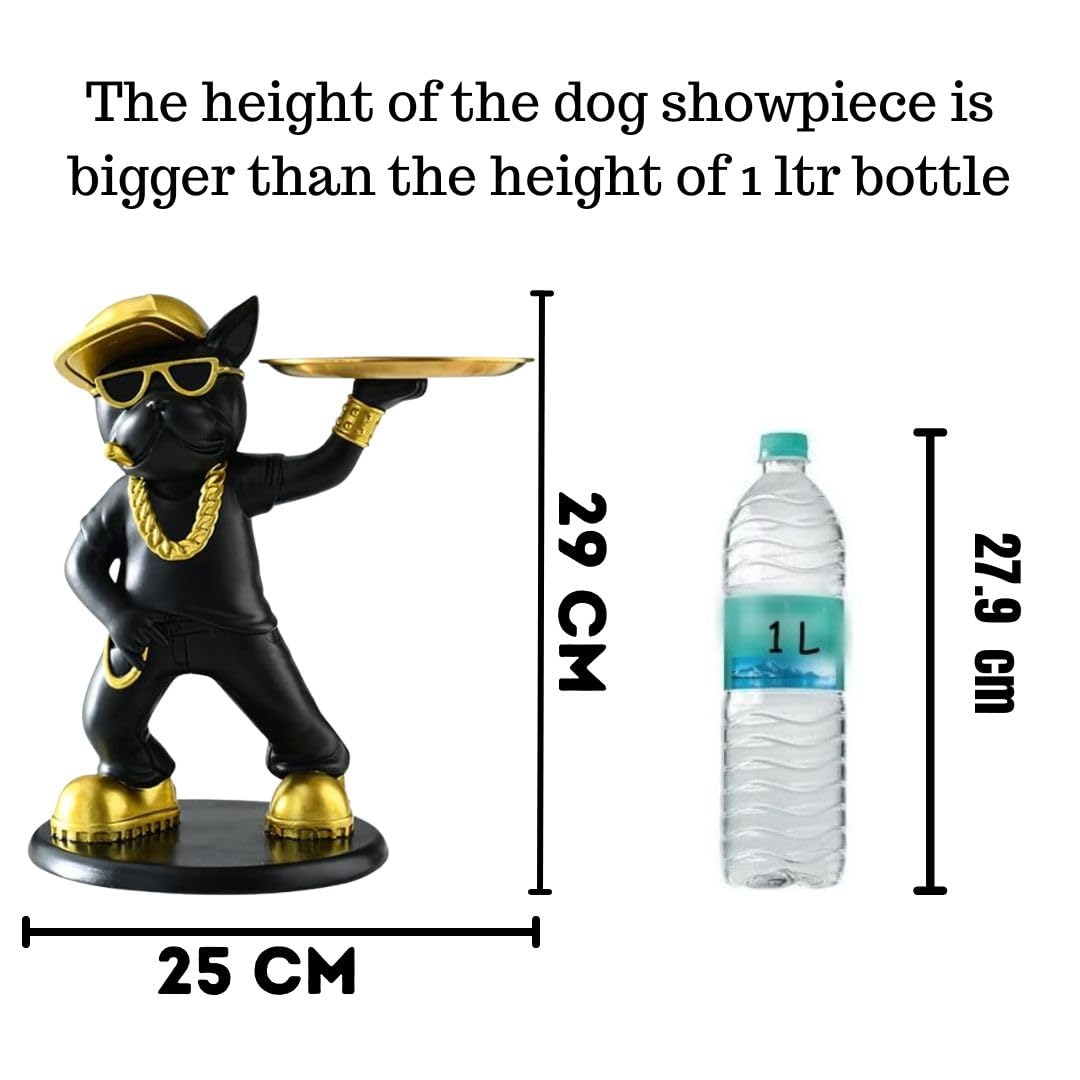 Premium Black and Gold Bull Dog Statue - Handcrafted Home Decor Sculpture for Living Room, Kitchen, Office | Unique Gift Idea for Dog Lovers, Christmas Table Decoration & Housewarming Present