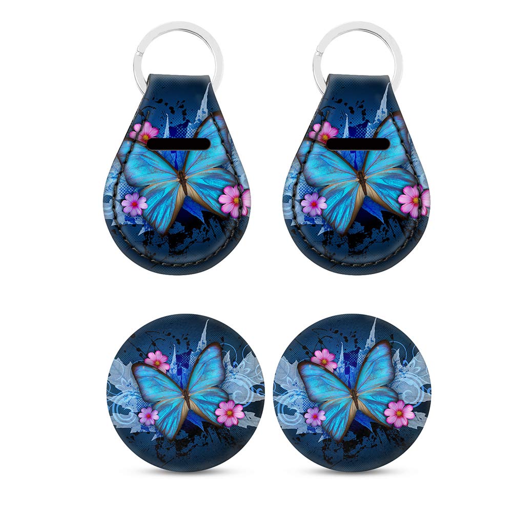 Chaqlin Blue Butterfly Car Keychain & Drink Coasters Set of 4 - Moisture Absorbing Car Accessories to Protect Interior from Dirt & Scratches | Perfect for Car, Home & Office Use