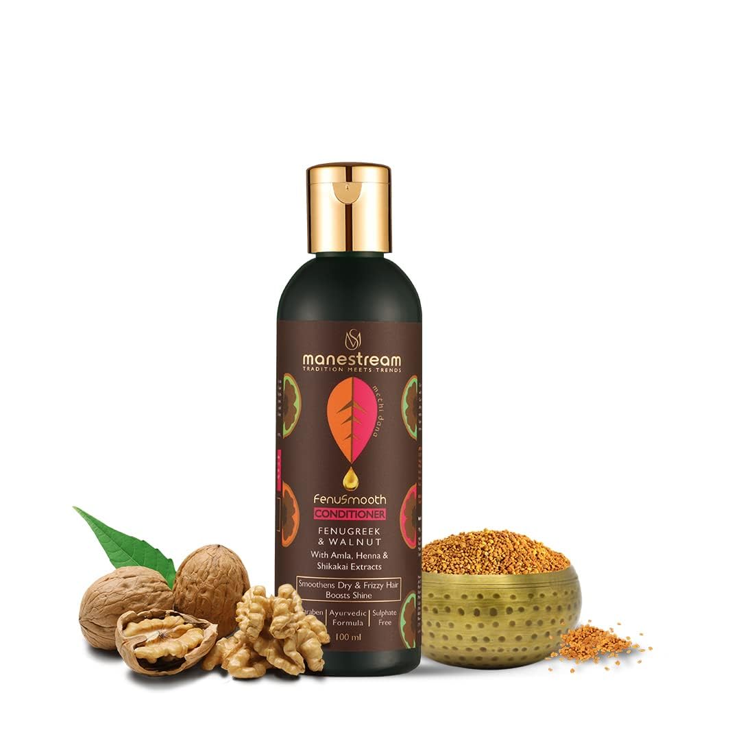 Manestream Fenusmooth Conditioner with Fenugreek & Walnut - Ayurvedic Treatment for Frizz-Free, Smooth & Shiny Hair | Paraben & SLS Free | Unisex | 100ml | Perfect for Daily Hair Care & Damaged Hair Repair