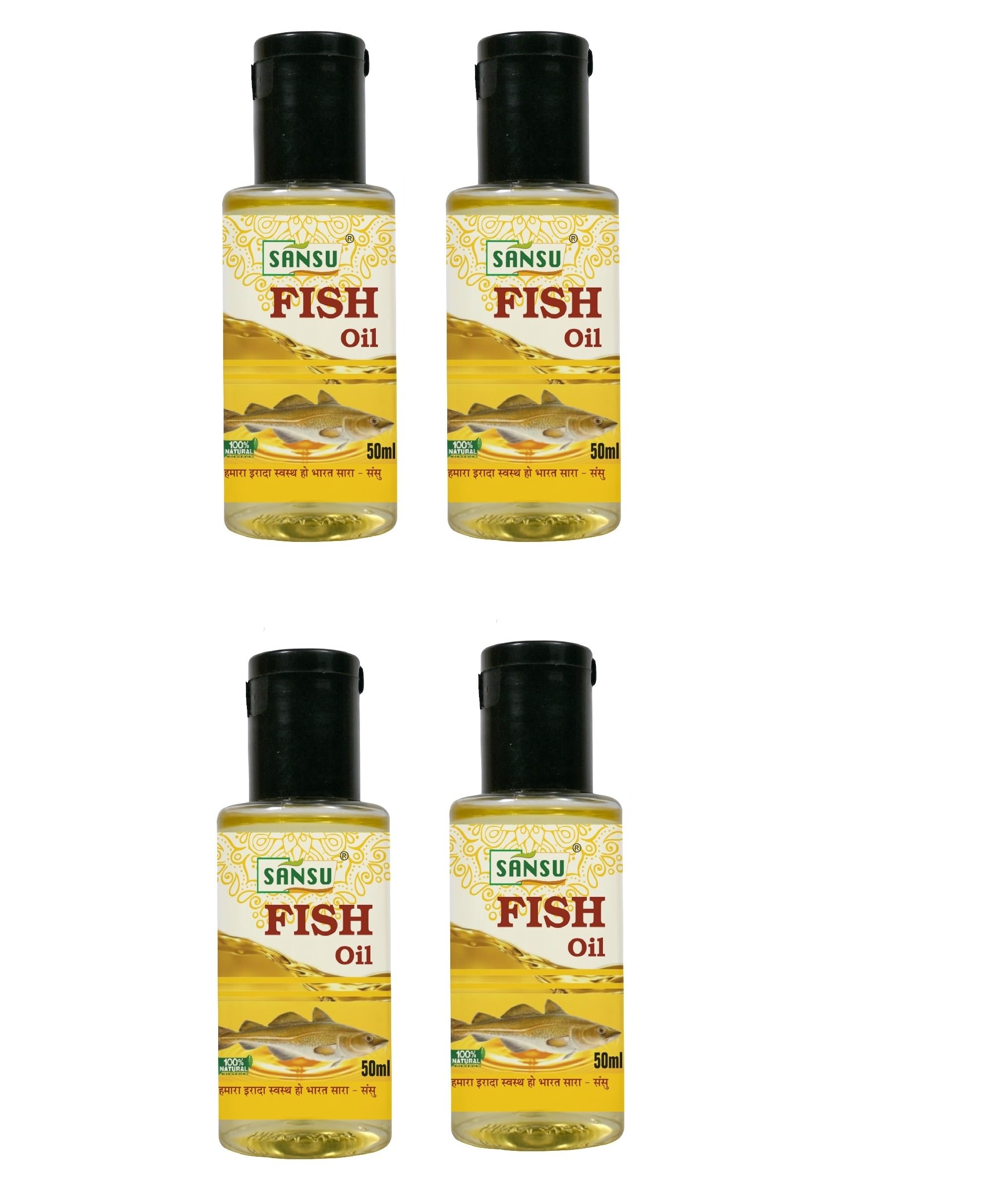 Premium Omega-3 Fish Oil Supplement 50ml Bottle (Pack of 4) - Supports Heart, Brain & Joint Health - Ideal for Daily Wellness Routine & Active Lifestyle