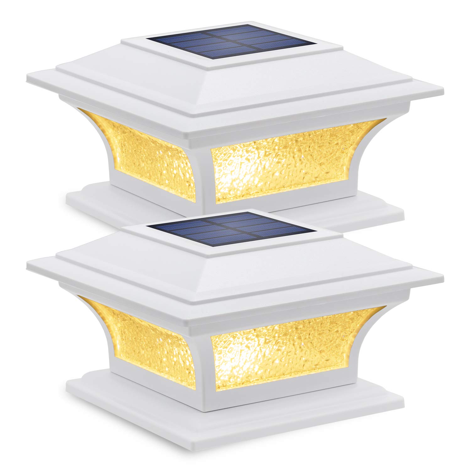 SIEDiNLAR Solar LED Post Lights Outdoor - 2 Pack Waterproof Glass Fence Cap Lights with 2 Modes (Warm White/Cool White) for 4x4 5x5 6x6 Wood Posts - Perfect for Patio, Deck, Garden, Pathway and Driveway Lighting