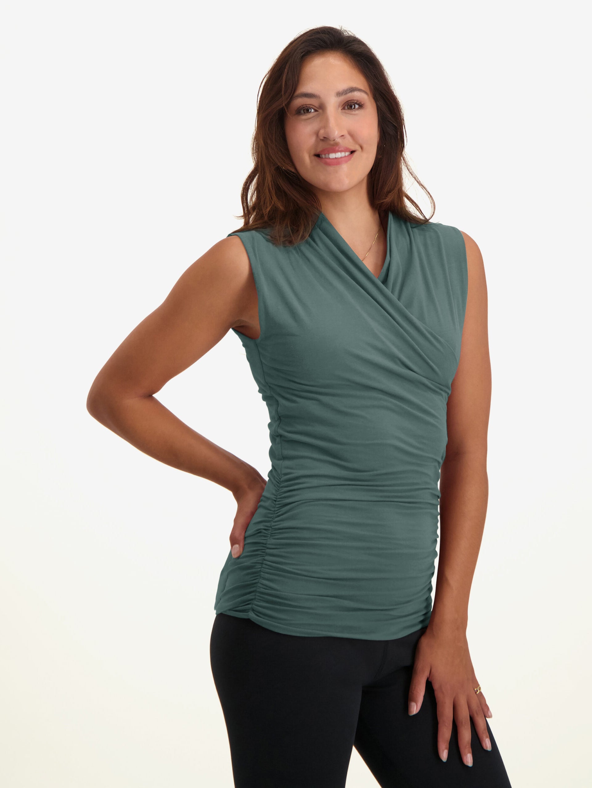 Urban Goddess Good Karma Yoga Top - Eco-Friendly Women's Workout Shirt for Yoga & Fitness in Forest Green | Perfect for Yoga Studios, Gym Sessions & Outdoor Activities