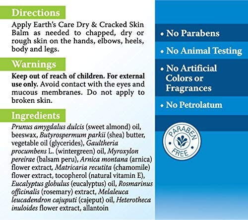 Earth's Care Dry and Cracked Skin Balm – Hypoallergenic, Paraben-Free, Fragrance-Free, 2.5 Oz – Soothes Rough Hands, Feet & Elbows – Ideal for Winter Care & Sensitive Skin Relief