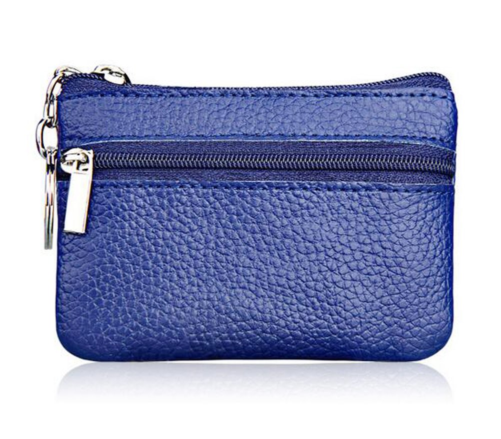 iToolai Genuine Leather Mini Keychain Purse - Small Zipper Coin Wallet & Credit Card Holder for Women (Royal Blue) - Perfect for Keys, Cards, Cash & Everyday Essentials