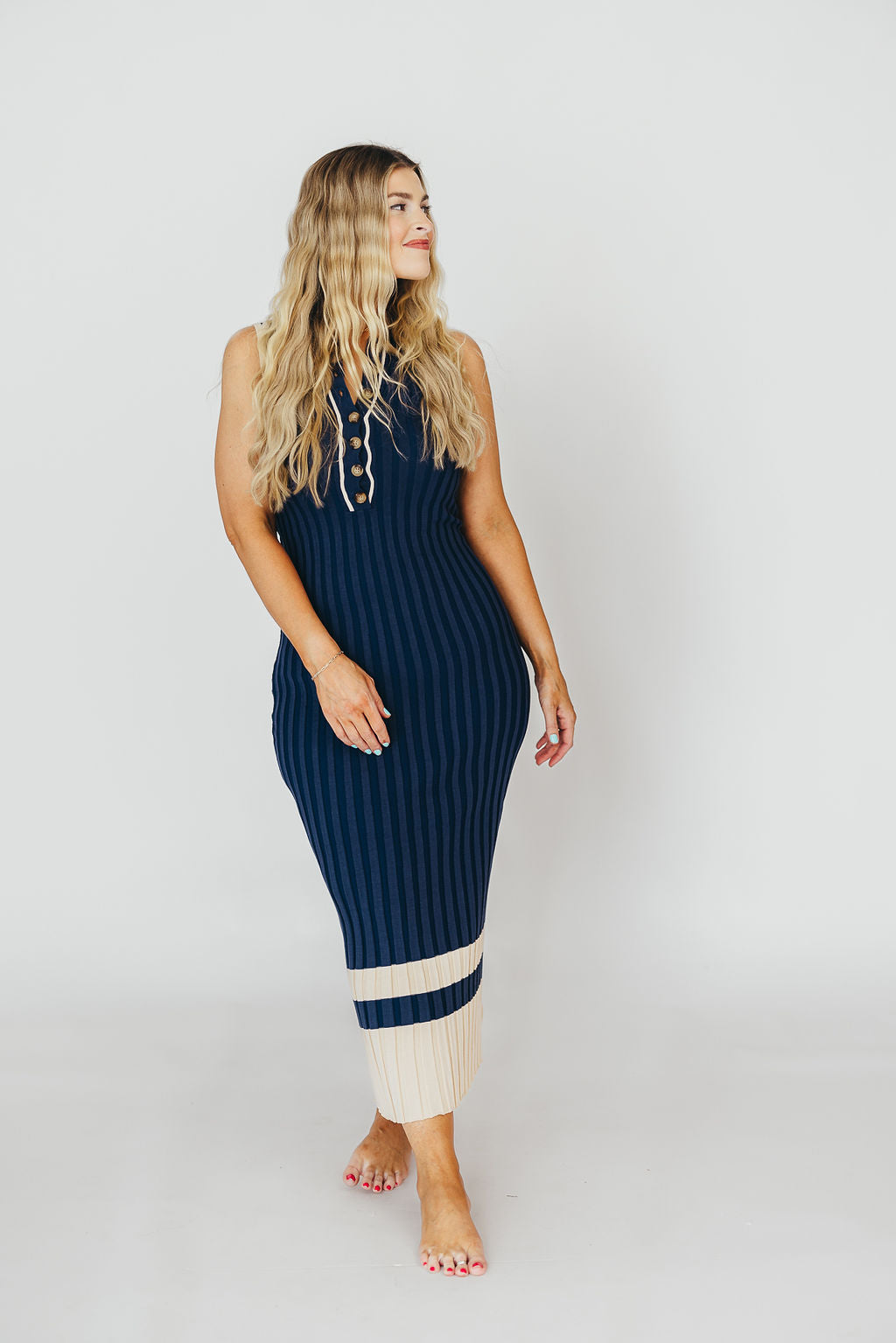 Jovie Women's Sleeveless Ribbed Maxi Dress with Button Front - Navy Blue Summer Beach Dress for Vacation, Date Night & Casual Outings