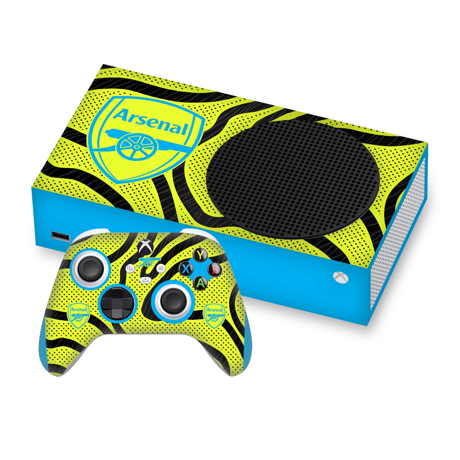 Official Arsenal FC Away 2023/24 Emblem Vinyl Skin Sticker Decal Compatible with Xbox Series S Console & Controller Bundle - Perfect for Gaming, Collectors and Football Fans
